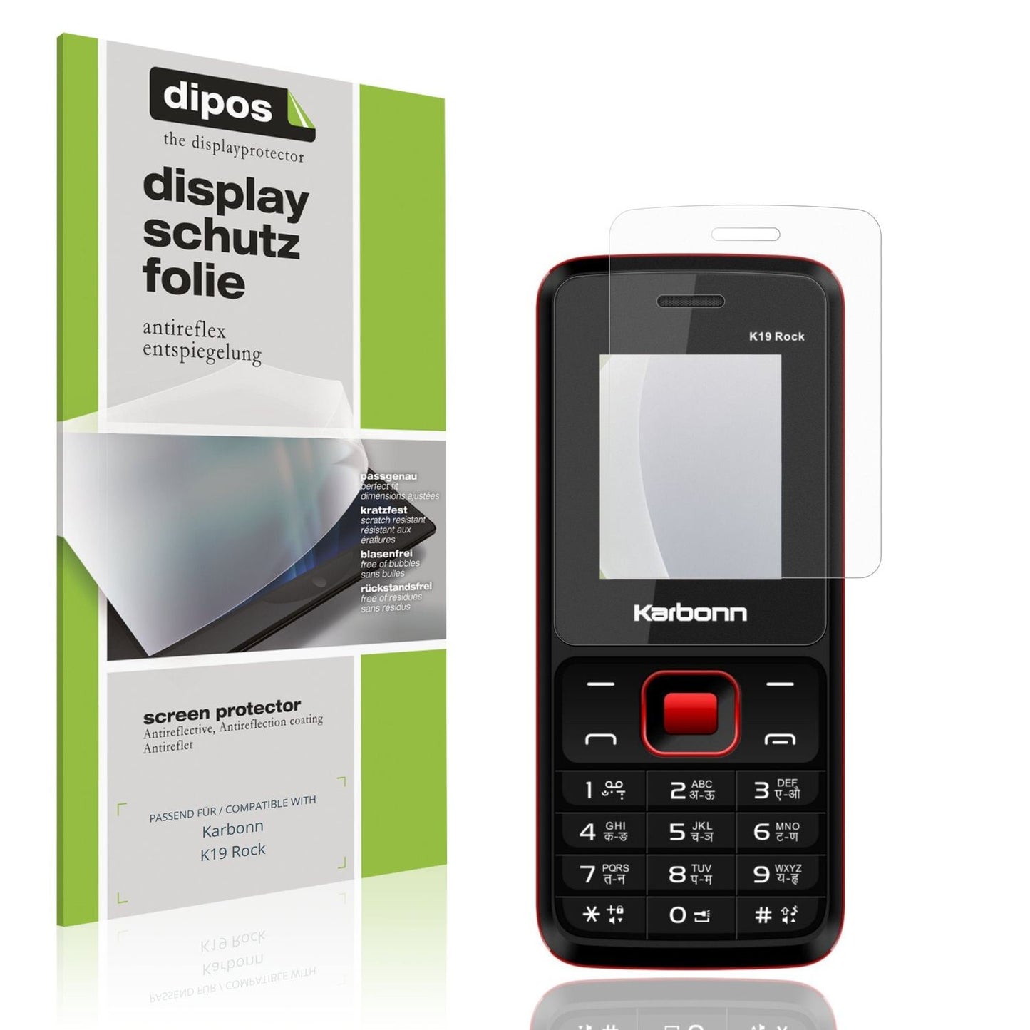 Matte Displayschutzfolie von dipos passend für Karbonn K19 Rock, präziser Zuschnitt und blasenfrei montiert