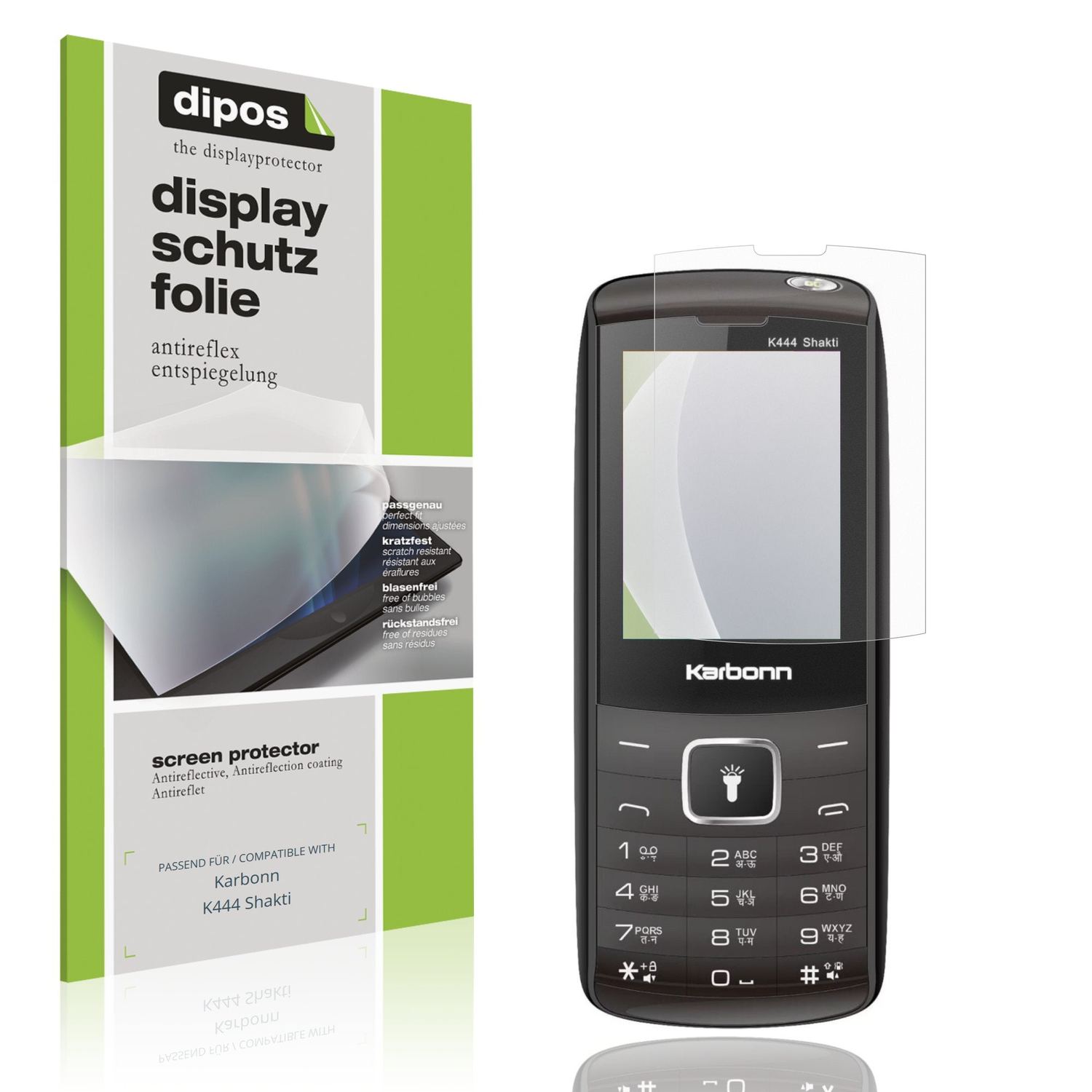 Matte Displayschutzfolie von dipos passend für Karbonn K444 Shakti, präziser Zuschnitt und blasenfrei montiert