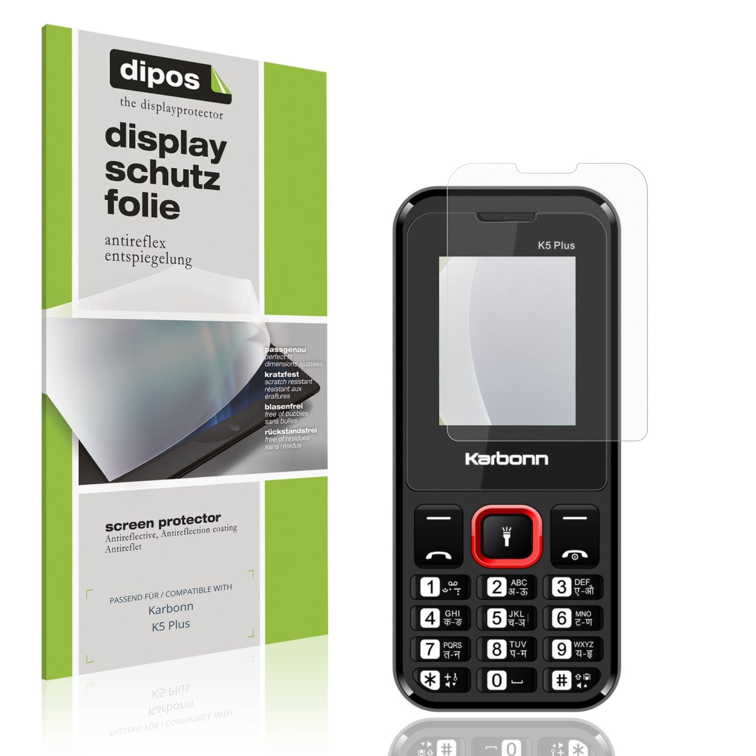Matte Displayschutzfolie von dipos passend für Karbonn K5 Plus, präziser Zuschnitt und blasenfrei montiert