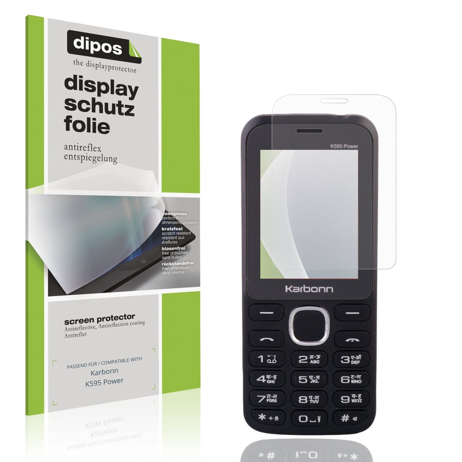Matte Displayschutzfolie von dipos passend für Karbonn K595 Power, präziser Zuschnitt und blasenfrei montiert