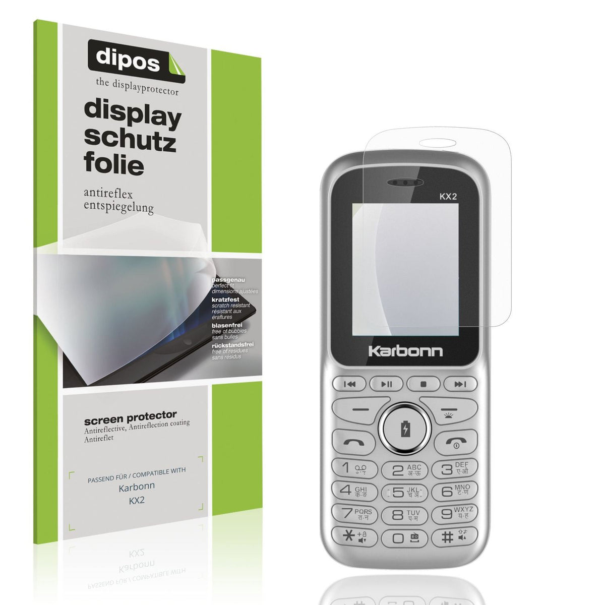 Matte Displayschutzfolie von dipos passend für Karbonn KX2, präziser Zuschnitt und blasenfrei montiert