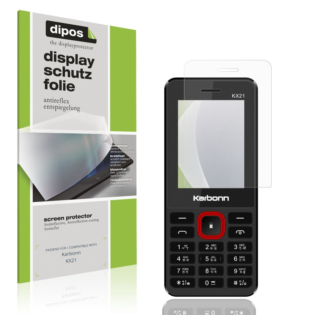 Matte Displayschutzfolie von dipos passend für Karbonn KX21, präziser Zuschnitt und blasenfrei montiert