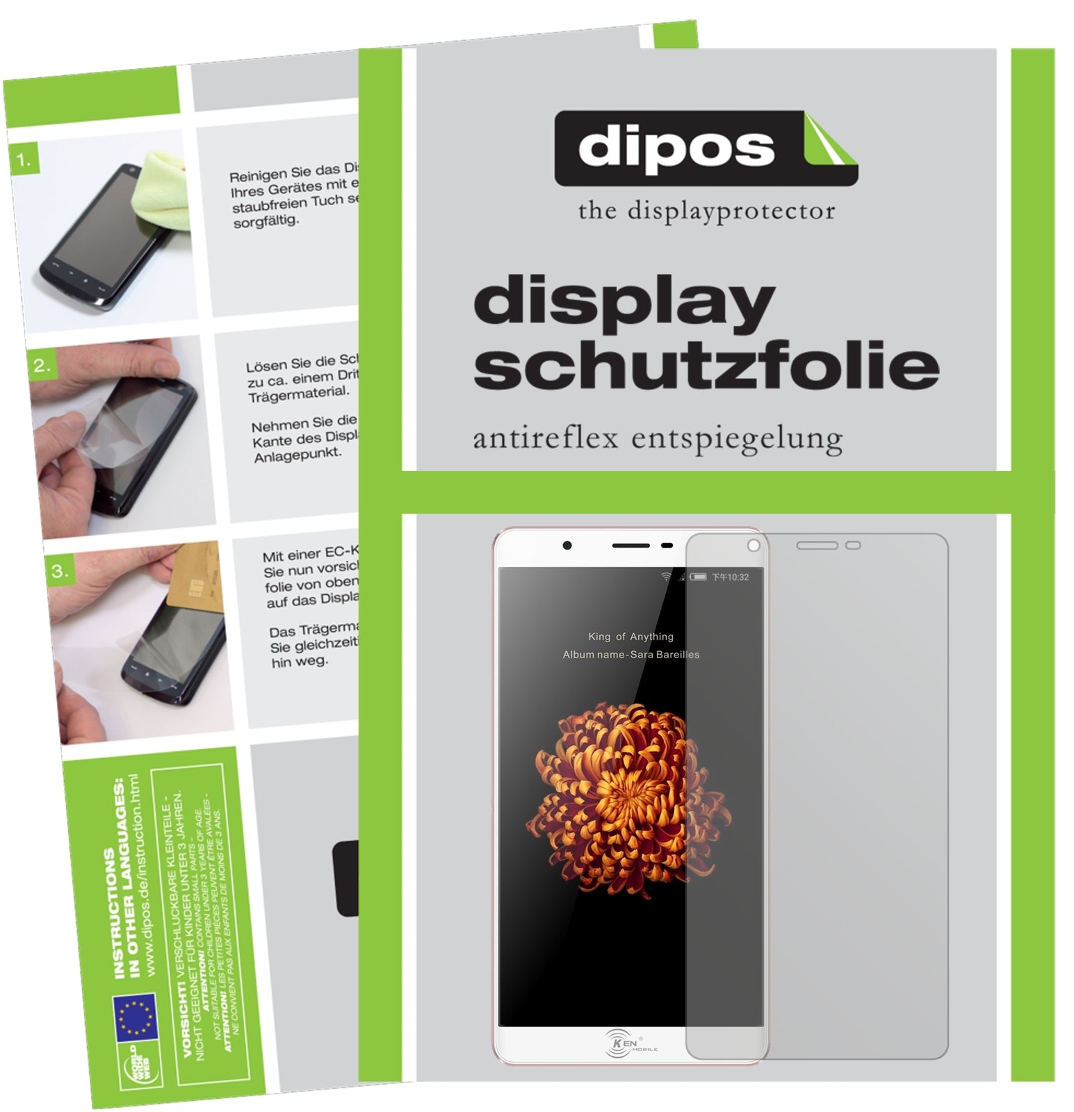 Matte Displayschutzfolie von dipos passend für KEN V9, präziser Zuschnitt und blasenfrei montiert