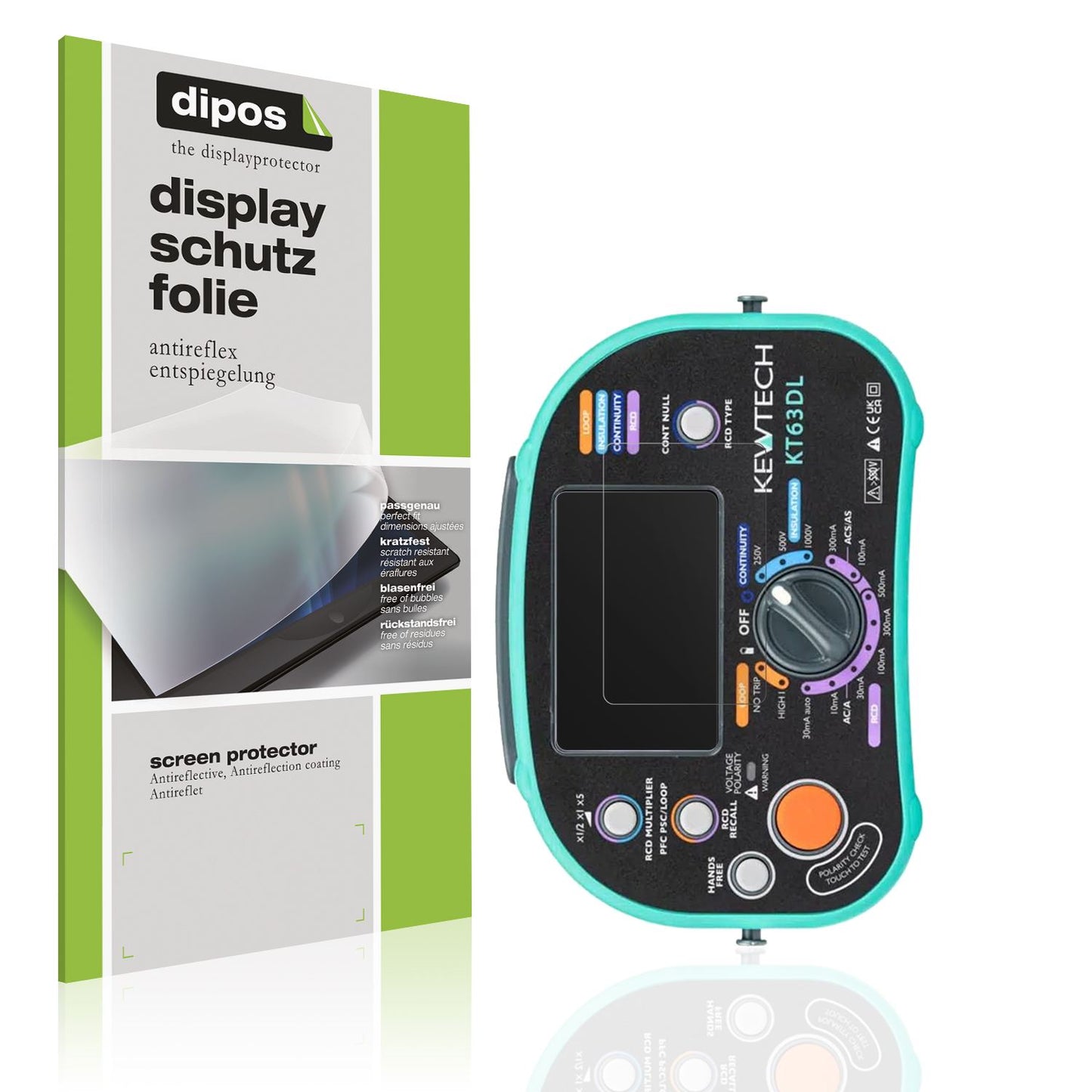 Matte Displayschutzfolie von dipos passend für Kewtech KT63DL, präziser Zuschnitt und blasenfrei montiert