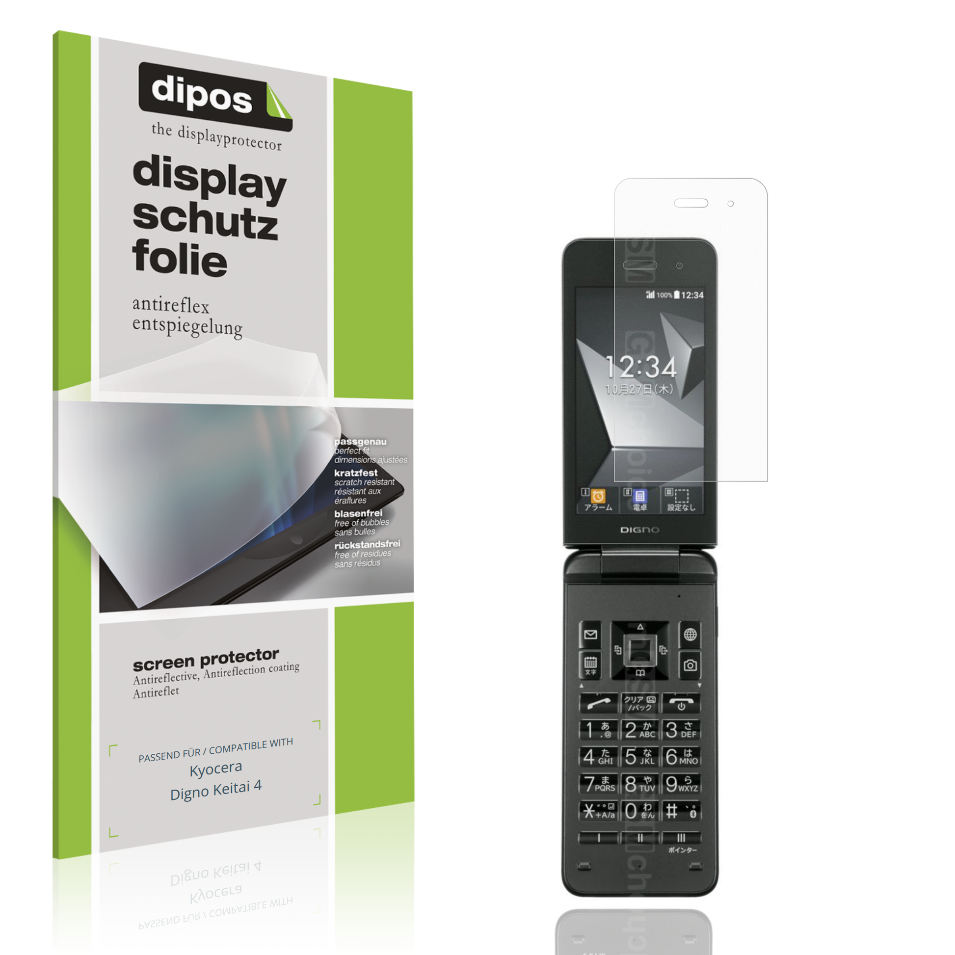Matte Displayschutzfolie von dipos passend für Kyocera Digno Keitai 4, präziser Zuschnitt und blasenfrei montiert