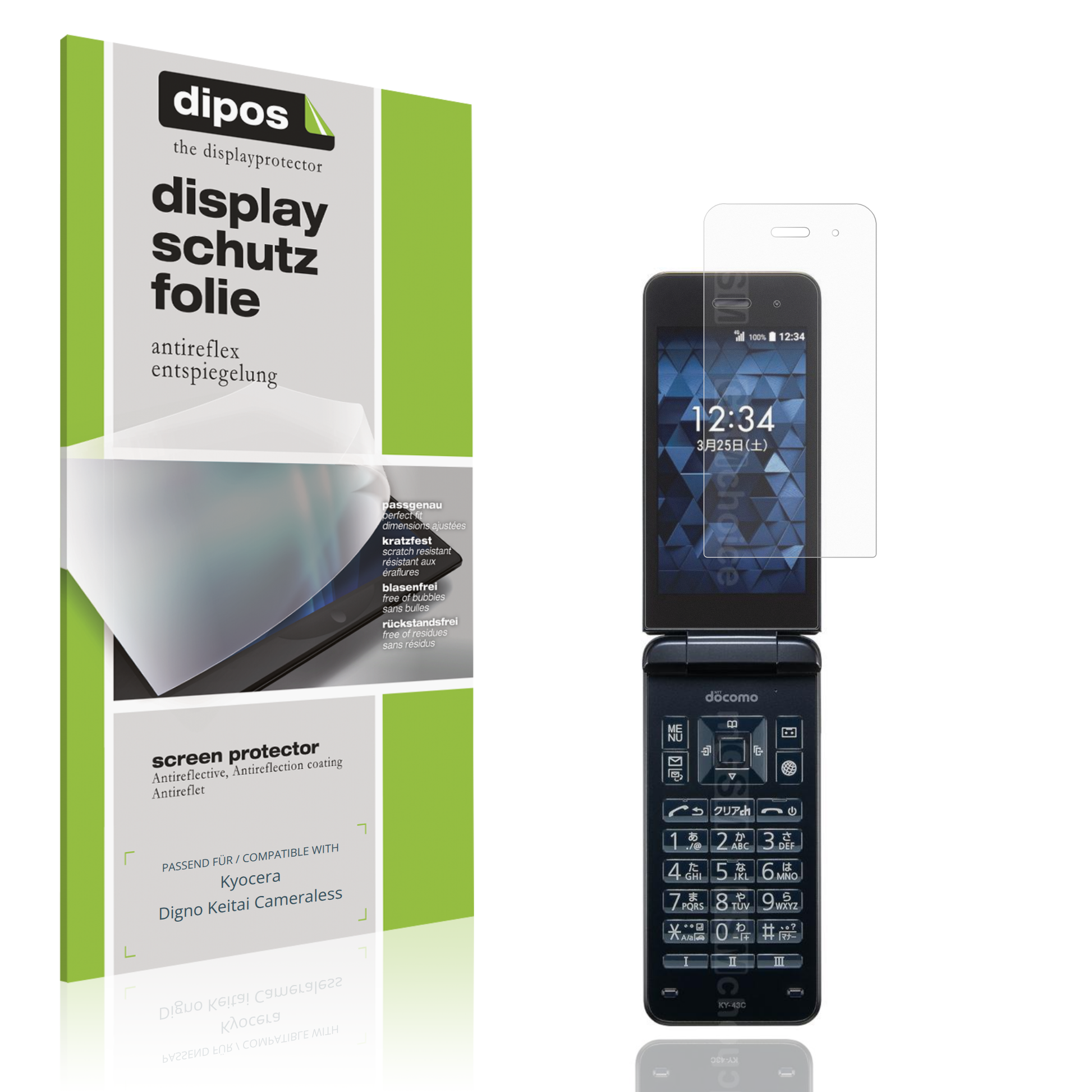 Matte Displayschutzfolie von dipos passend für Kyocera Digno Keitai Cameraless, präziser Zuschnitt und blasenfrei montiert