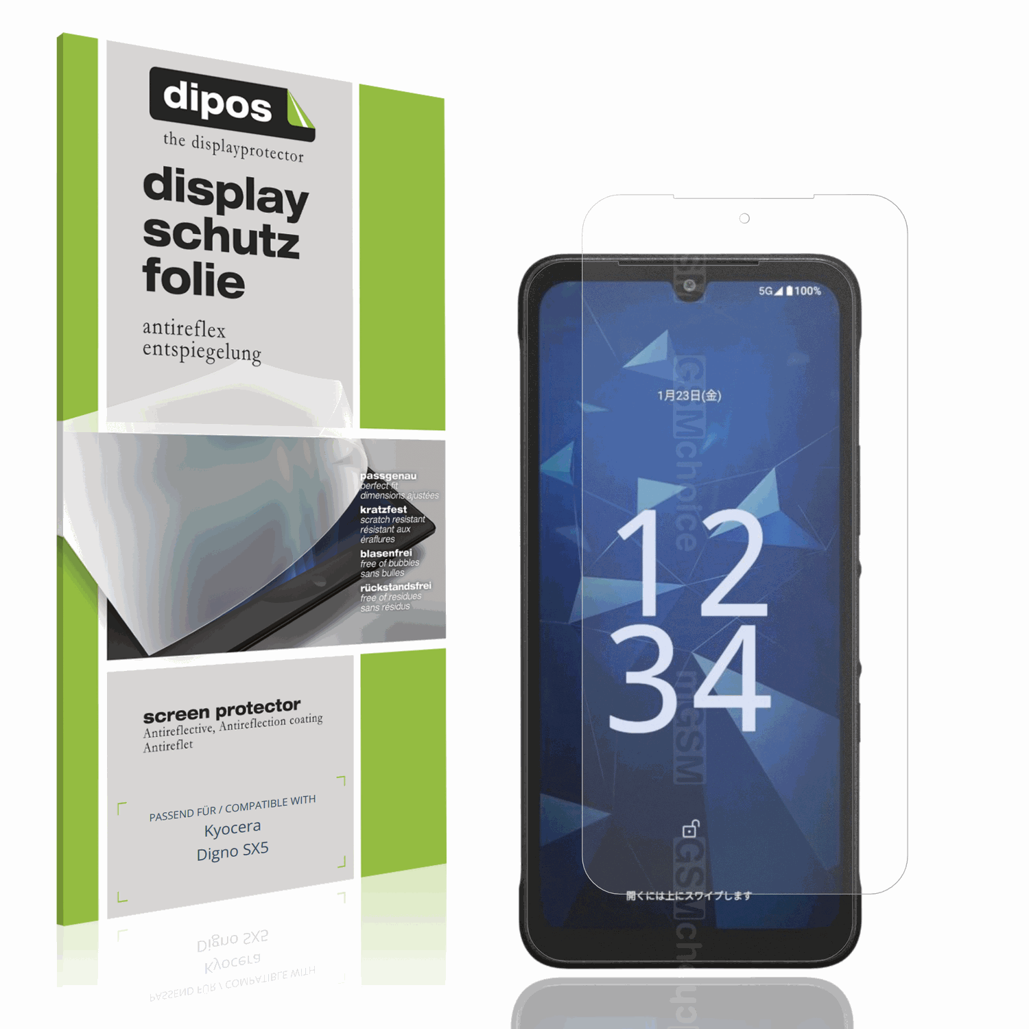 Matte Displayschutzfolie von dipos passend für Kyocera Digno SX5, präziser Zuschnitt und blasenfrei montiert