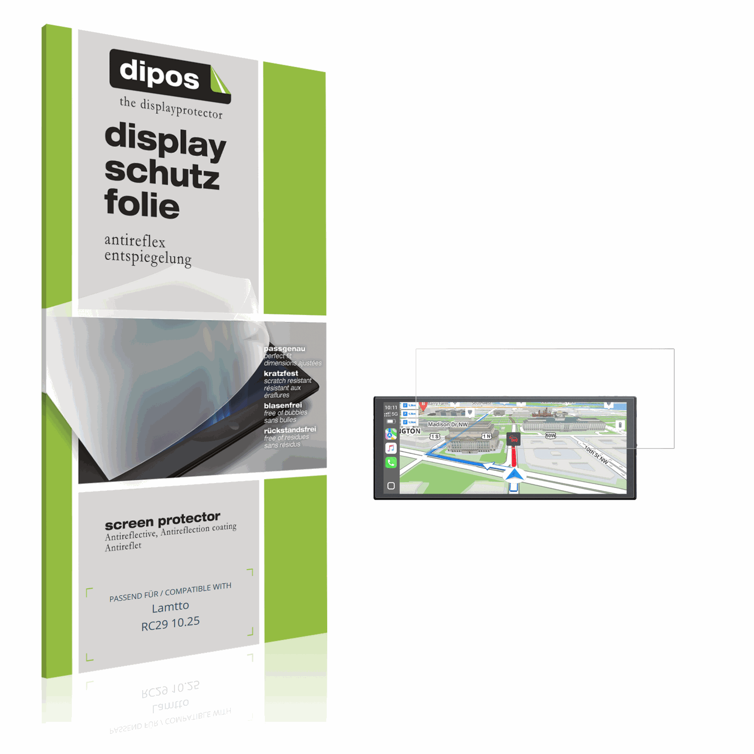 Matte Displayschutzfolie von dipos passend für Lamtto RC29 10.25, präziser Zuschnitt und blasenfrei montiert