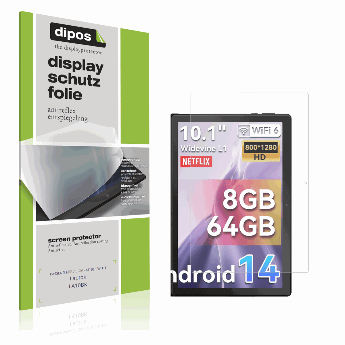 Matte Displayschutzfolie von dipos passend für Laptok LA10BK, präziser Zuschnitt und blasenfrei montiert