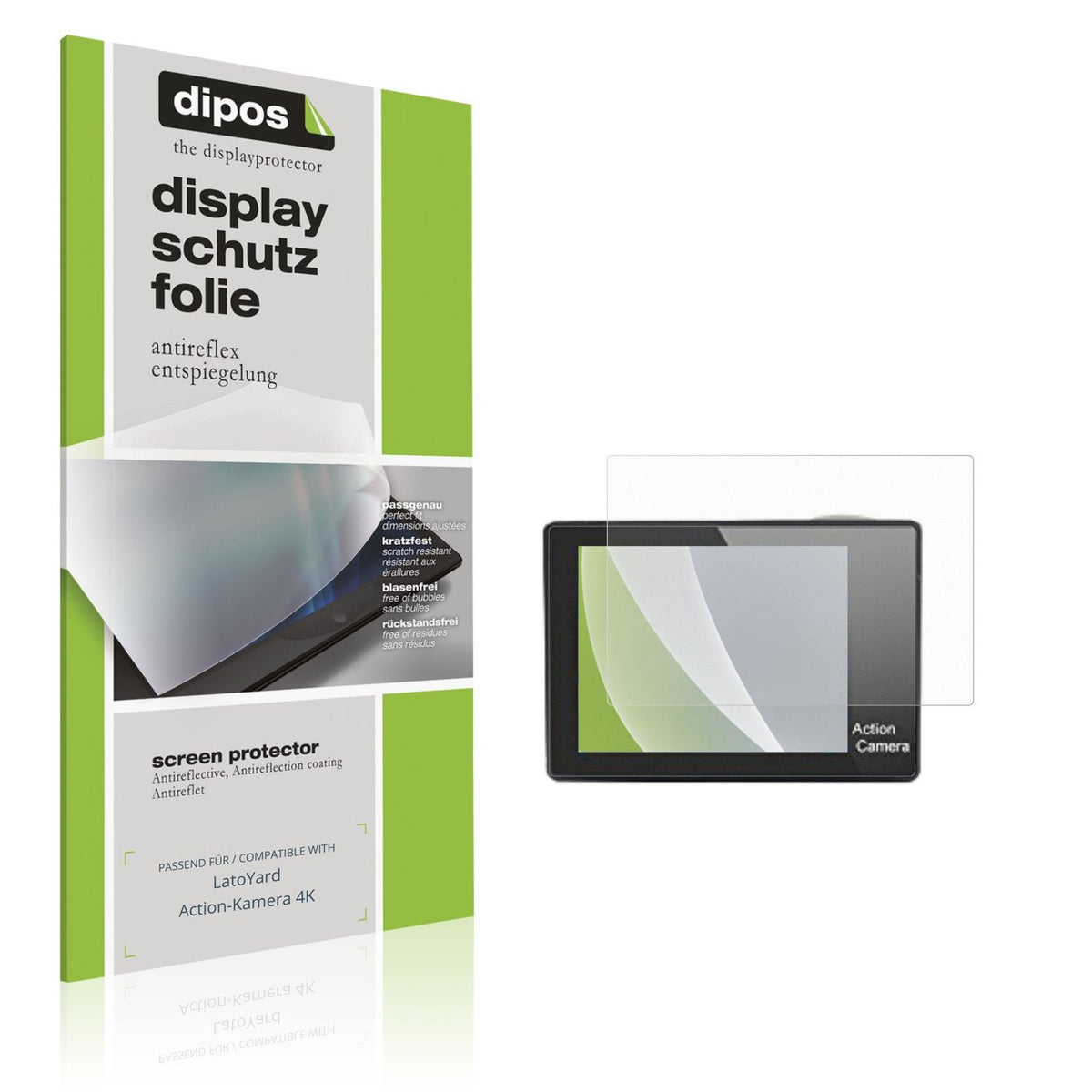 Matte Displayschutzfolie von dipos passend für LatoYard Action-Kamera 4K, präziser Zuschnitt und blasenfrei montiert