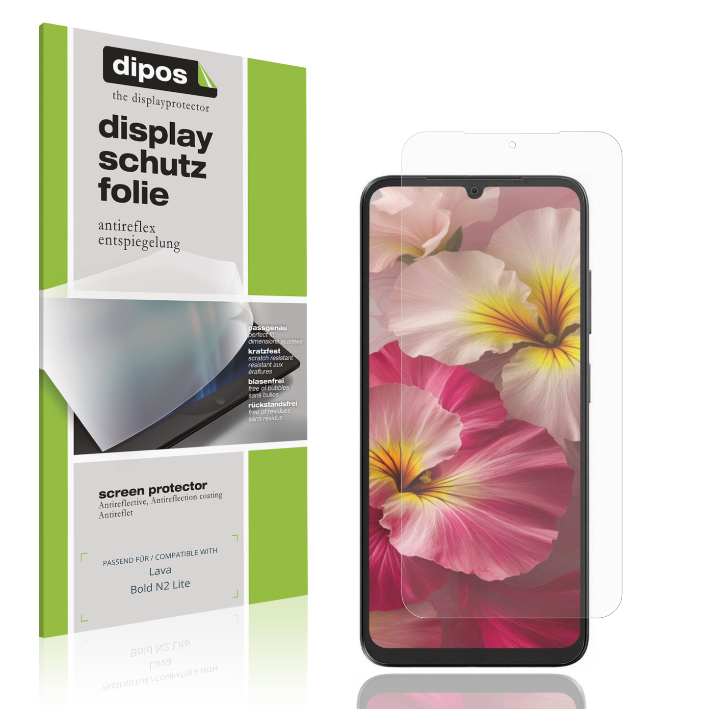 Matte Displayschutzfolie von dipos passend für Lava Bold N2 Lite, präziser Zuschnitt und blasenfrei montiert