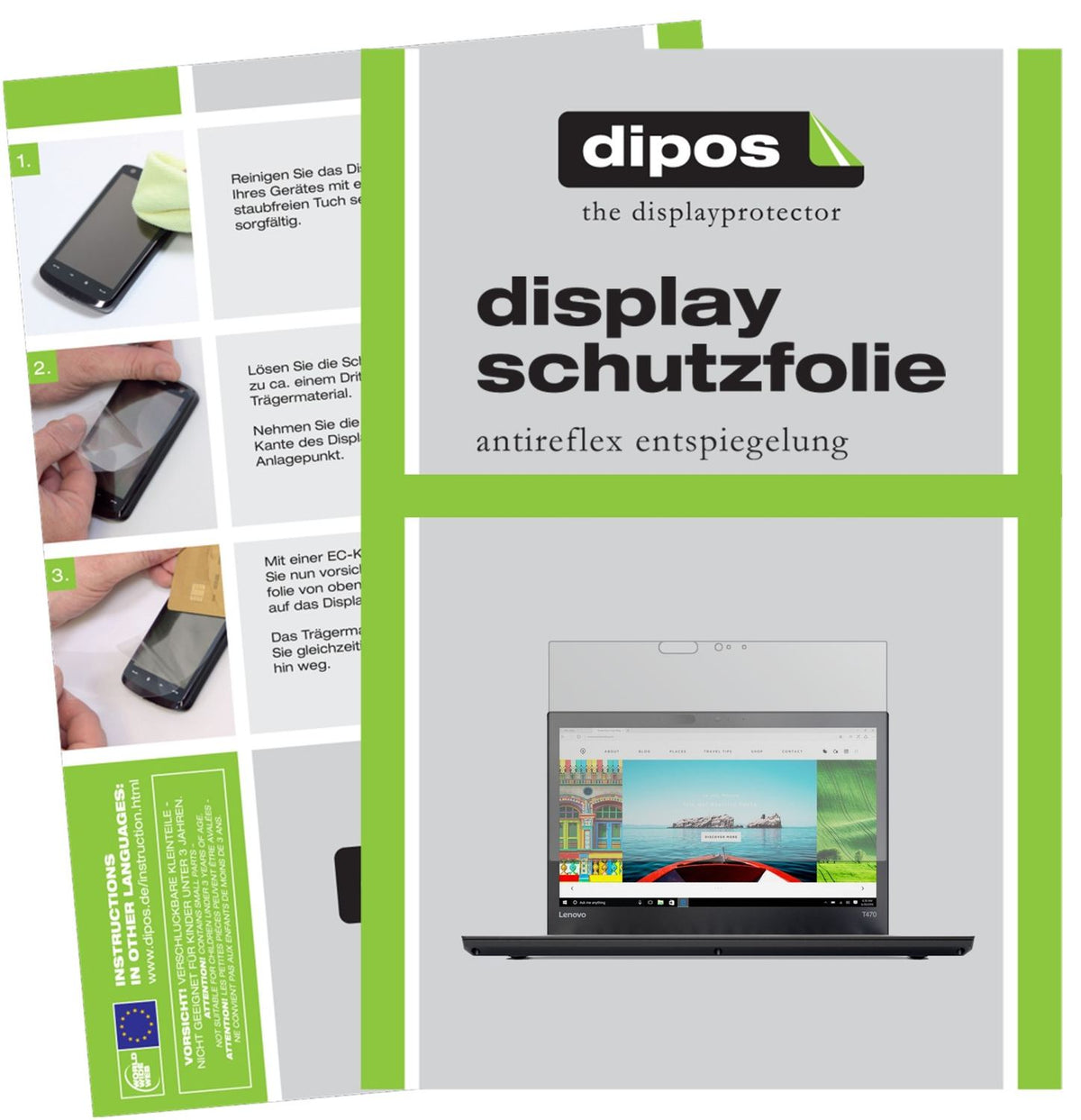 Matte Displayschutzfolie von dipos passend für Lenovo ThinkPad T470, präziser Zuschnitt und blasenfrei montiert