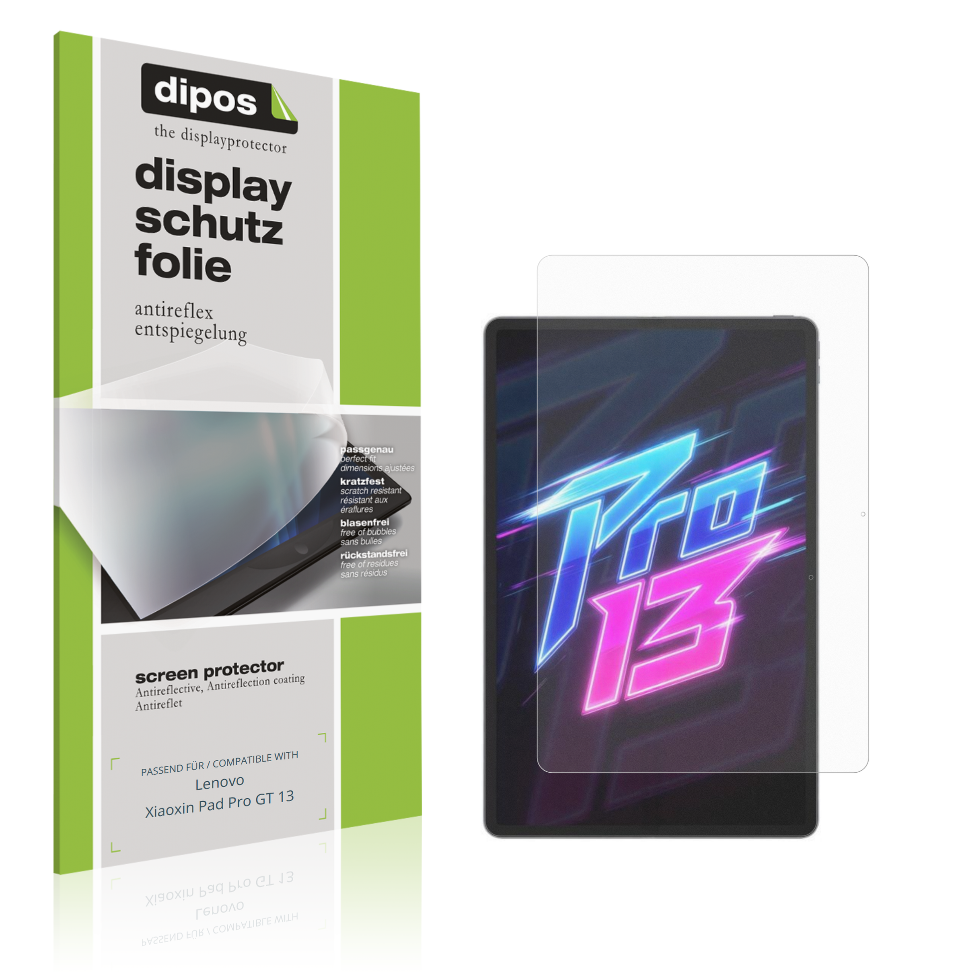 Matte Displayschutzfolie von dipos passend für Lenovo Xiaoxin Pad Pro GT 13, präziser Zuschnitt und blasenfrei montiert