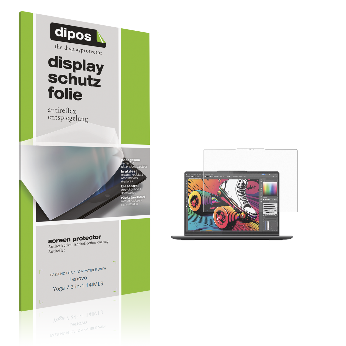 Matte Displayschutzfolie von dipos passend für Lenovo Yoga 7 2-in-1 14IML9, präziser Zuschnitt und blasenfrei montiert