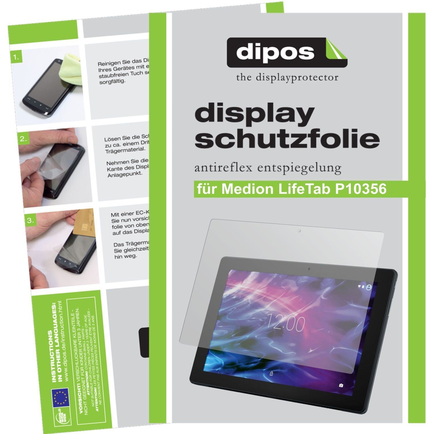 Matte Displayschutzfolie von dipos passend für Lifetab P10356 Medion, präziser Zuschnitt und blasenfrei montiert