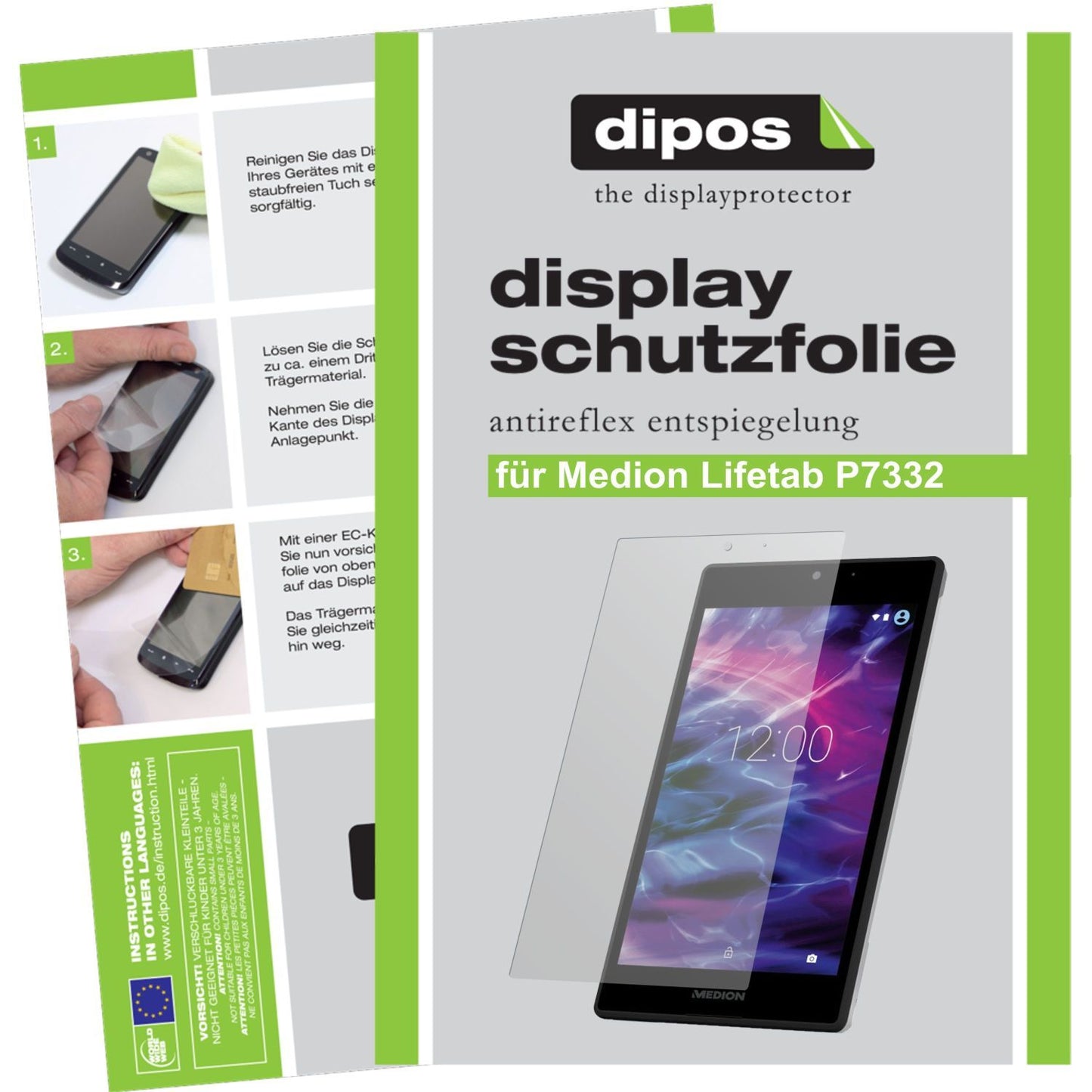Matte Displayschutzfolie von dipos passend für Lifetab P7332 MD99103 Medion, präziser Zuschnitt und blasenfrei montiert