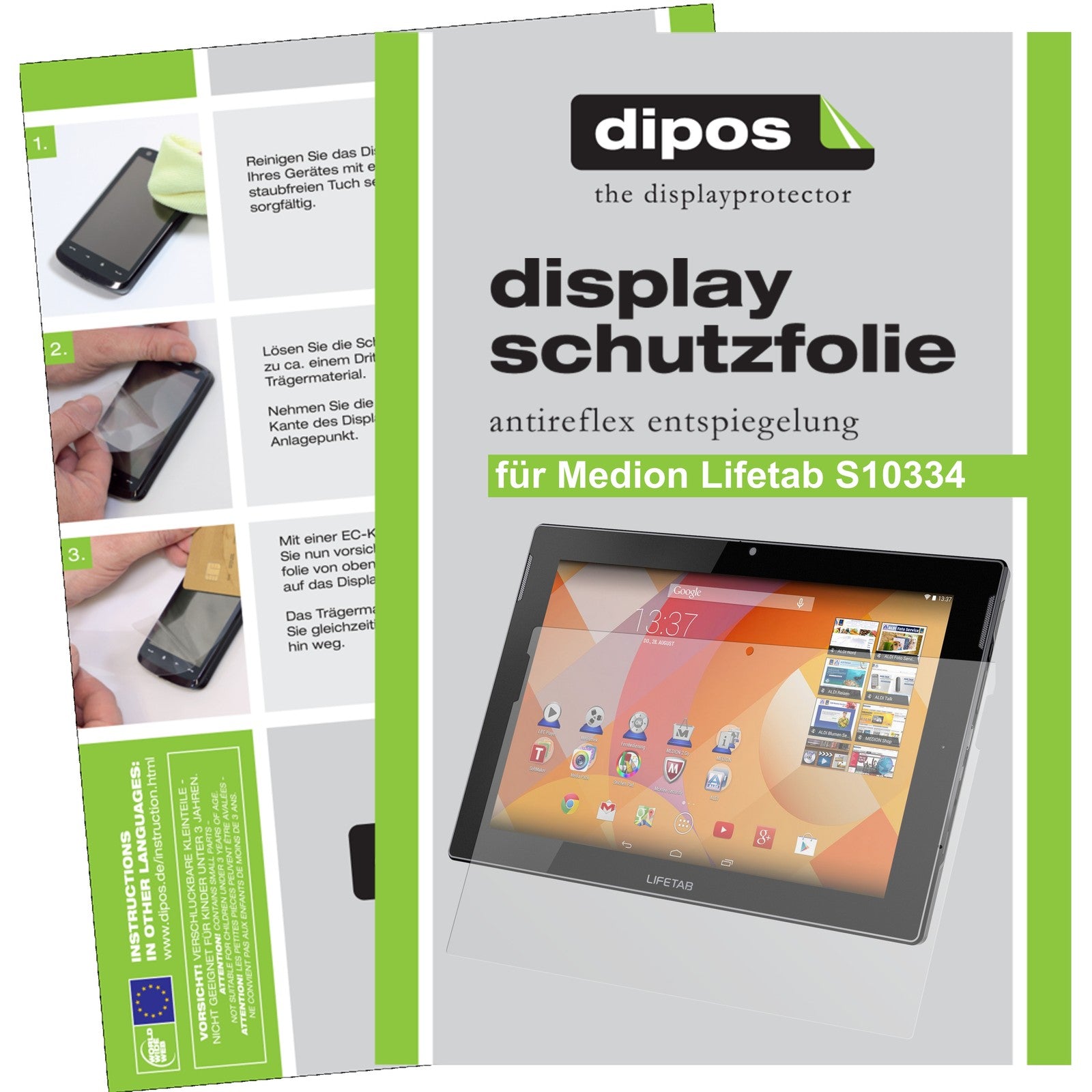 Matte Displayschutzfolie von dipos passend für Lifetab S10334 / S10345 / S10346 Medion, präziser Zuschnitt und blasenfrei montiert