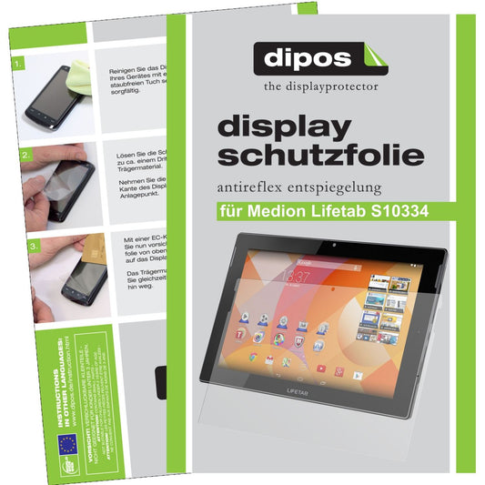 Matte Displayschutzfolie von dipos passend für Lifetab S10334 / S10345 / S10346 Medion, präziser Zuschnitt und blasenfrei montiert
