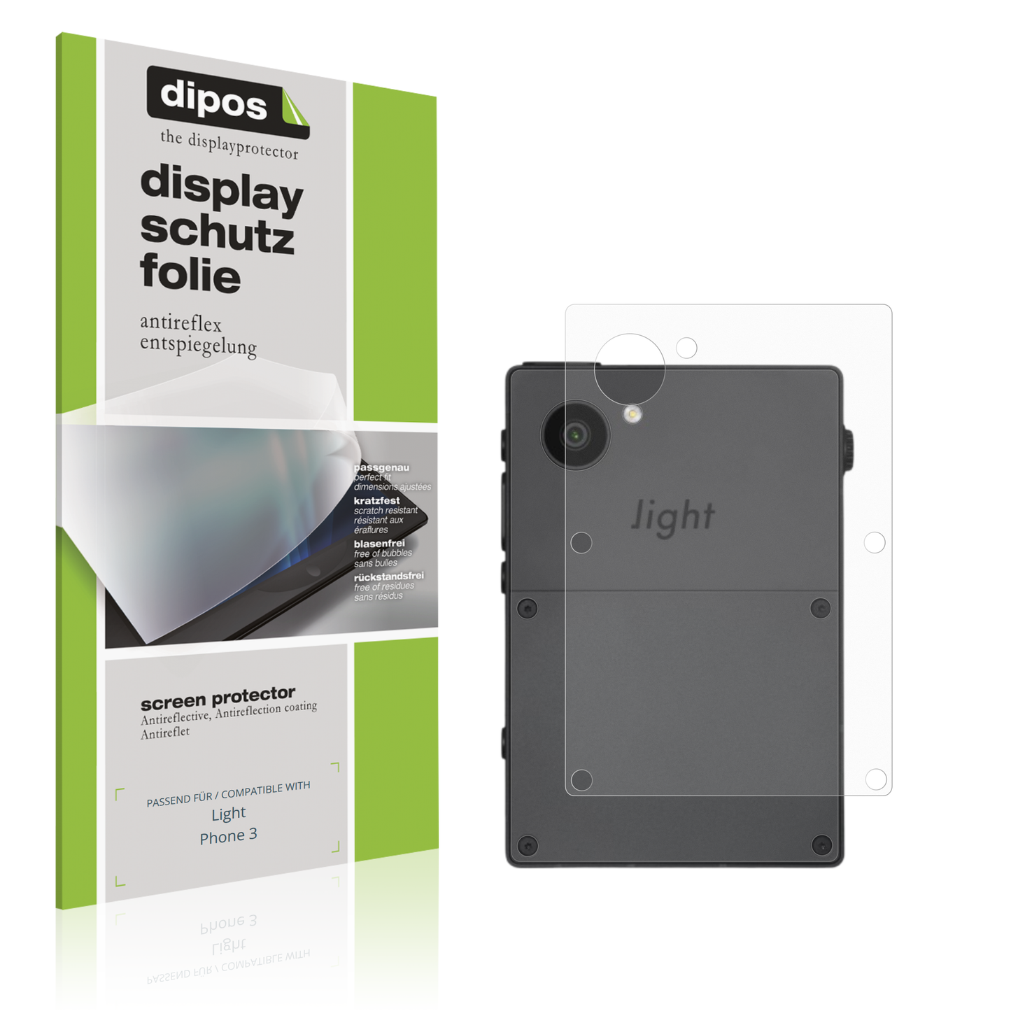 Matte Displayschutzfolie von dipos passend für Light Phone 3 Rückseite, präziser Zuschnitt und blasenfrei montiert