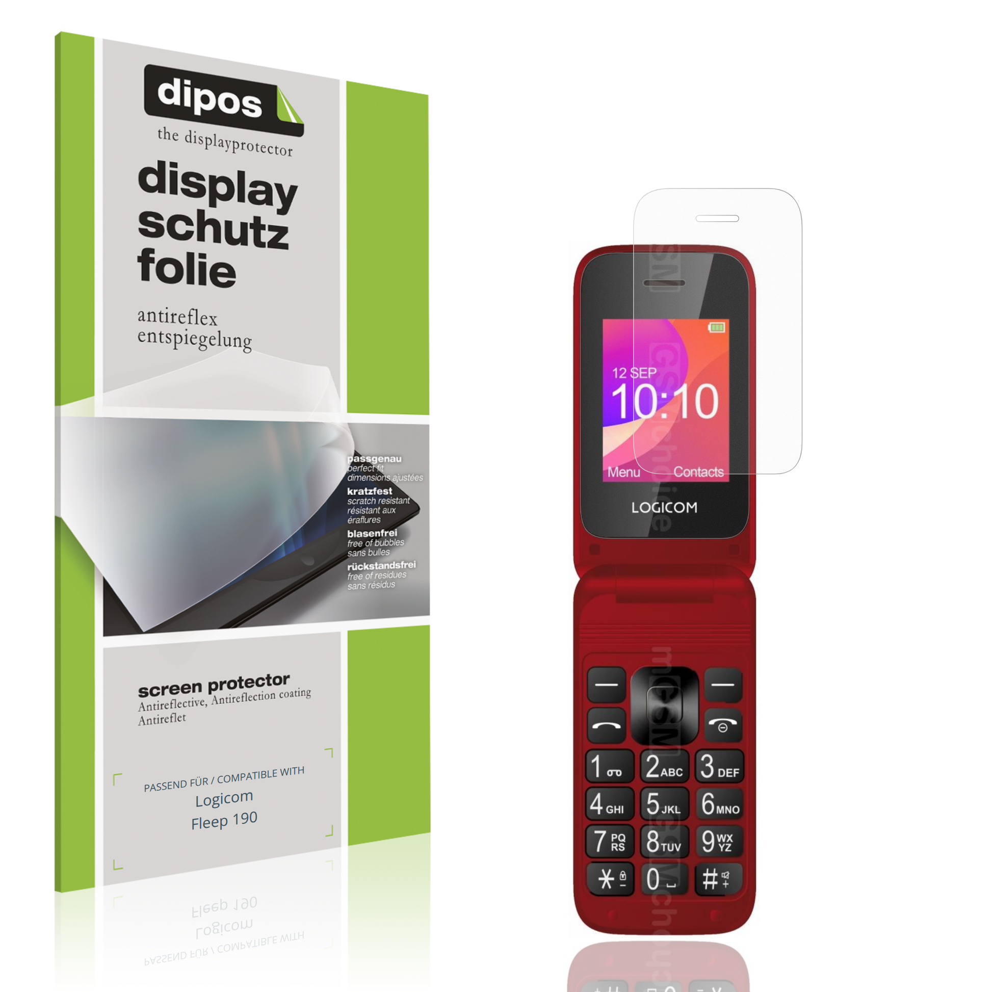 Matte Displayschutzfolie von dipos passend für Logicom Fleep 190, präziser Zuschnitt und blasenfrei montiert