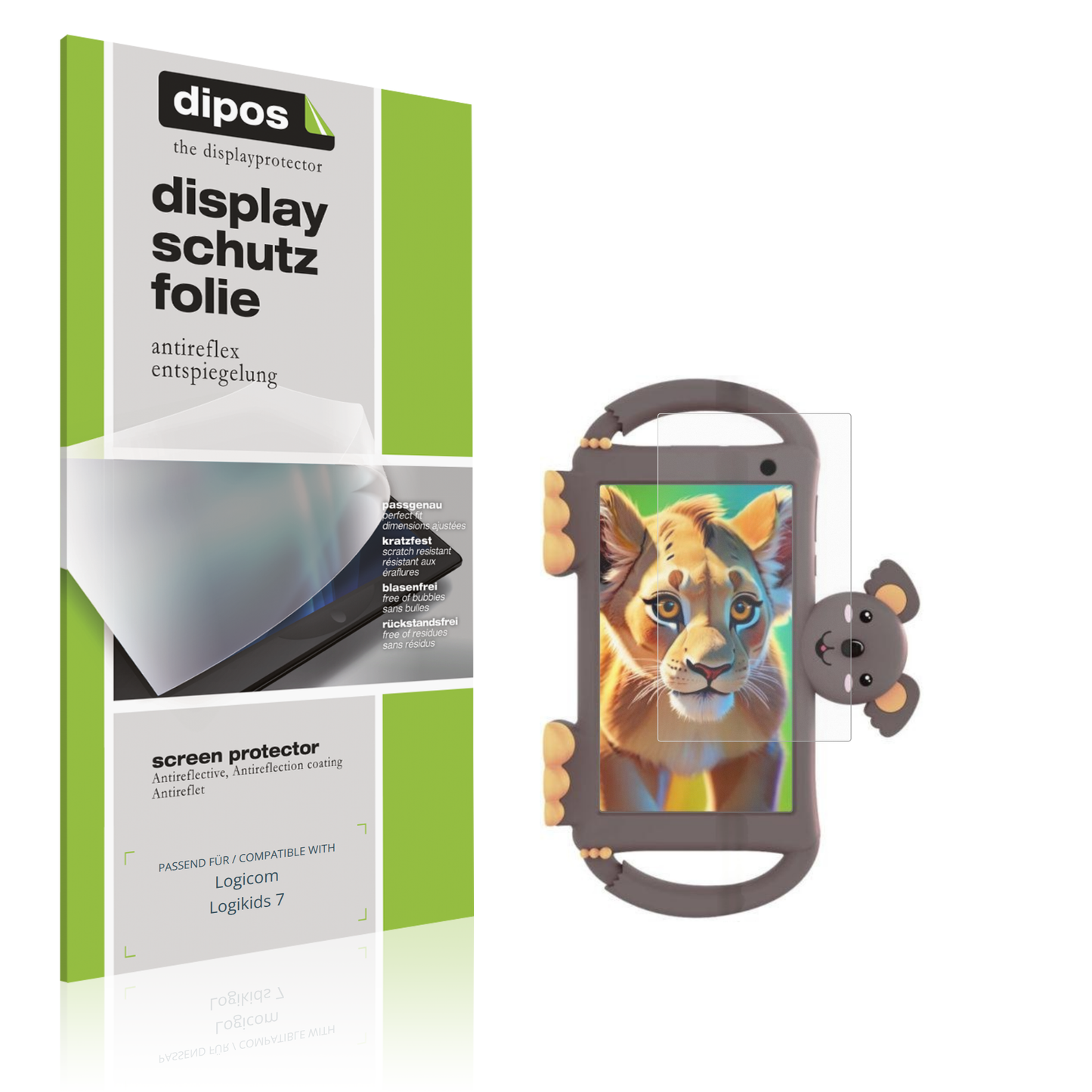 Matte Displayschutzfolie von dipos passend für Logicom Logikids 7, präziser Zuschnitt und blasenfrei montiert