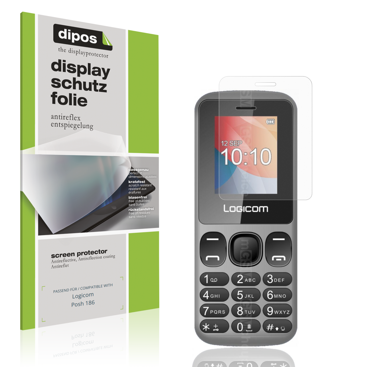 Matte Displayschutzfolie von dipos passend für Logicom Posh 186, präziser Zuschnitt und blasenfrei montiert