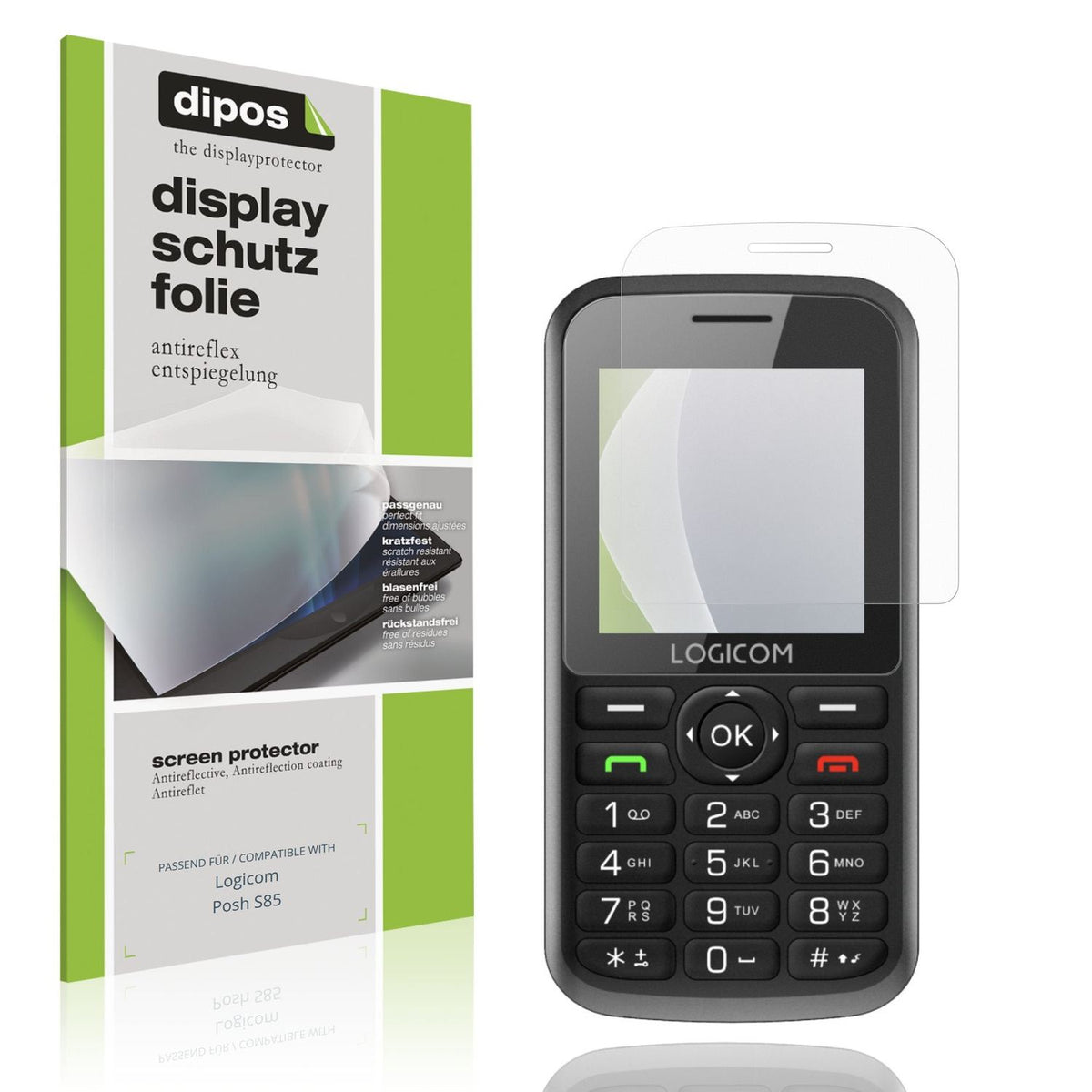 Matte Displayschutzfolie von dipos passend für Logicom Posh S85, präziser Zuschnitt und blasenfrei montiert