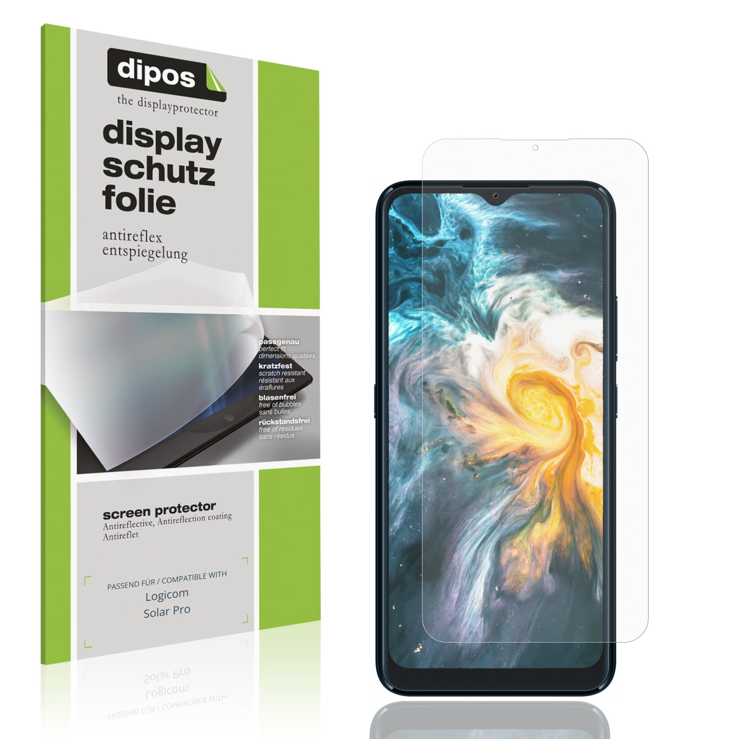 Matte Displayschutzfolie von dipos passend für Logicom Solar Pro, präziser Zuschnitt und blasenfrei montiert