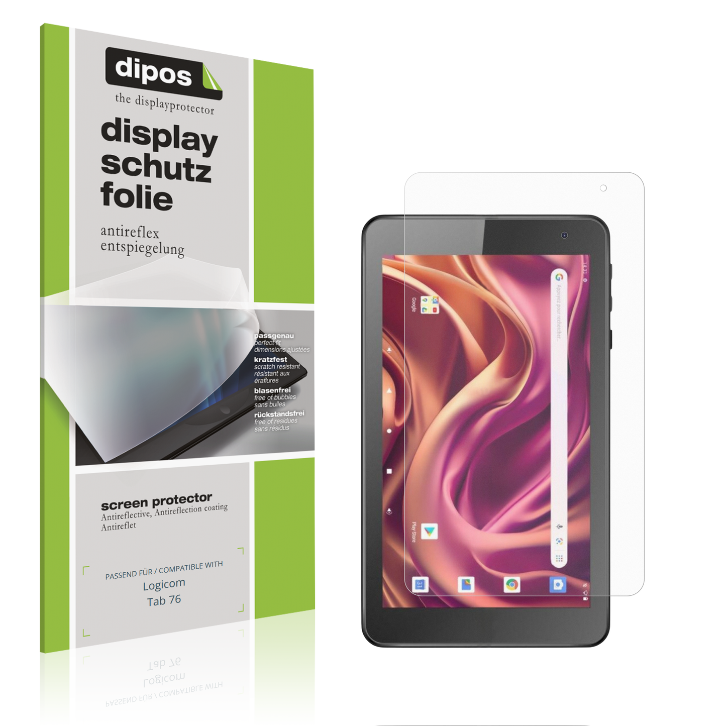 Matte Displayschutzfolie von dipos passend für Logicom Tab 76, präziser Zuschnitt und blasenfrei montiert