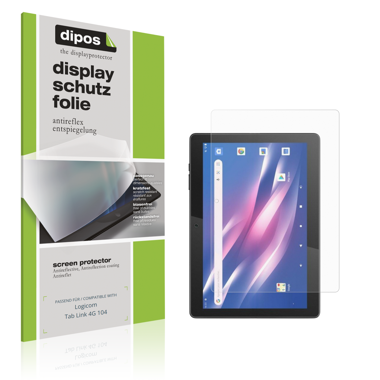 Matte Displayschutzfolie von dipos passend für Logicom Tab Link 4G 104, präziser Zuschnitt und blasenfrei montiert