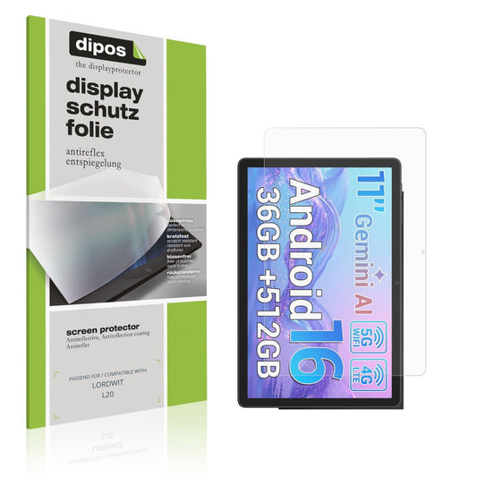 Matte Displayschutzfolie von dipos passend für LORDWIT L20, präziser Zuschnitt und blasenfrei montiert