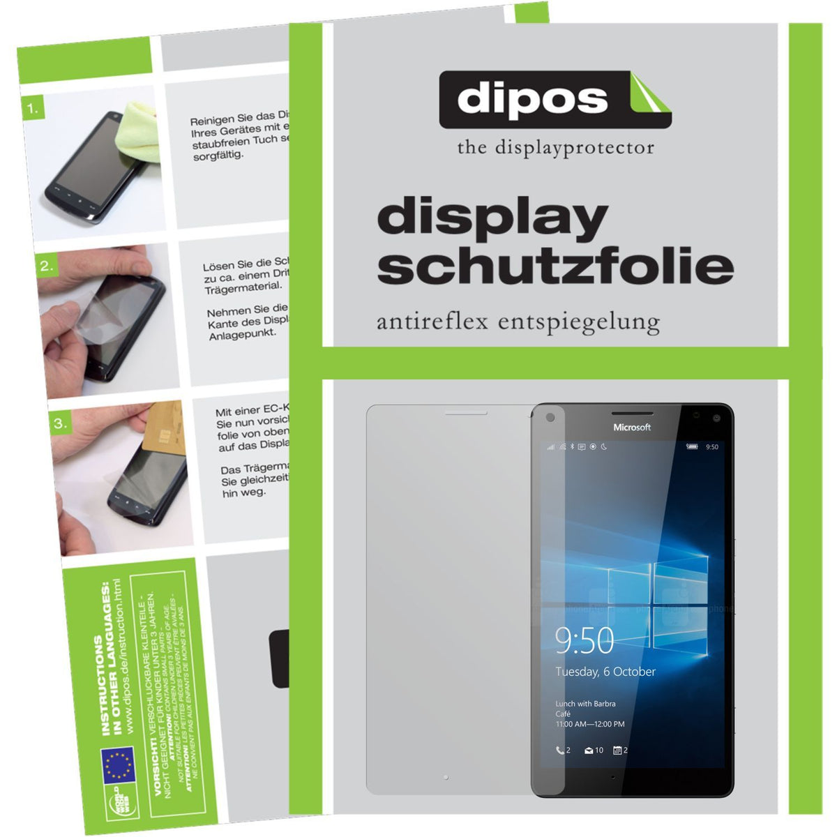 Matte Displayschutzfolie von dipos passend für Lumia 950XL Microsoft, präziser Zuschnitt und blasenfrei montiert