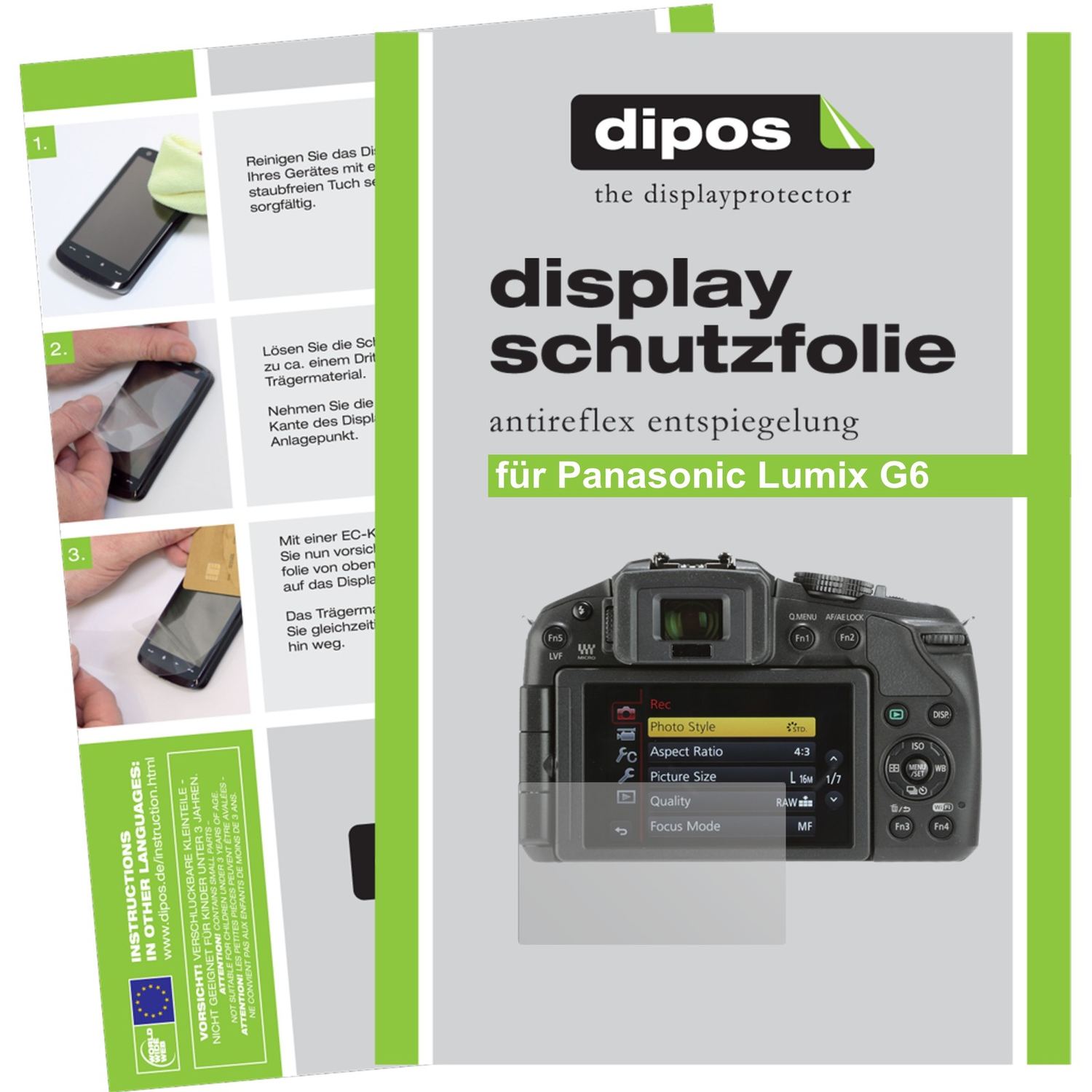 Matte Displayschutzfolie von dipos passend für Lumix G6 Panasonic, präziser Zuschnitt und blasenfrei montiert