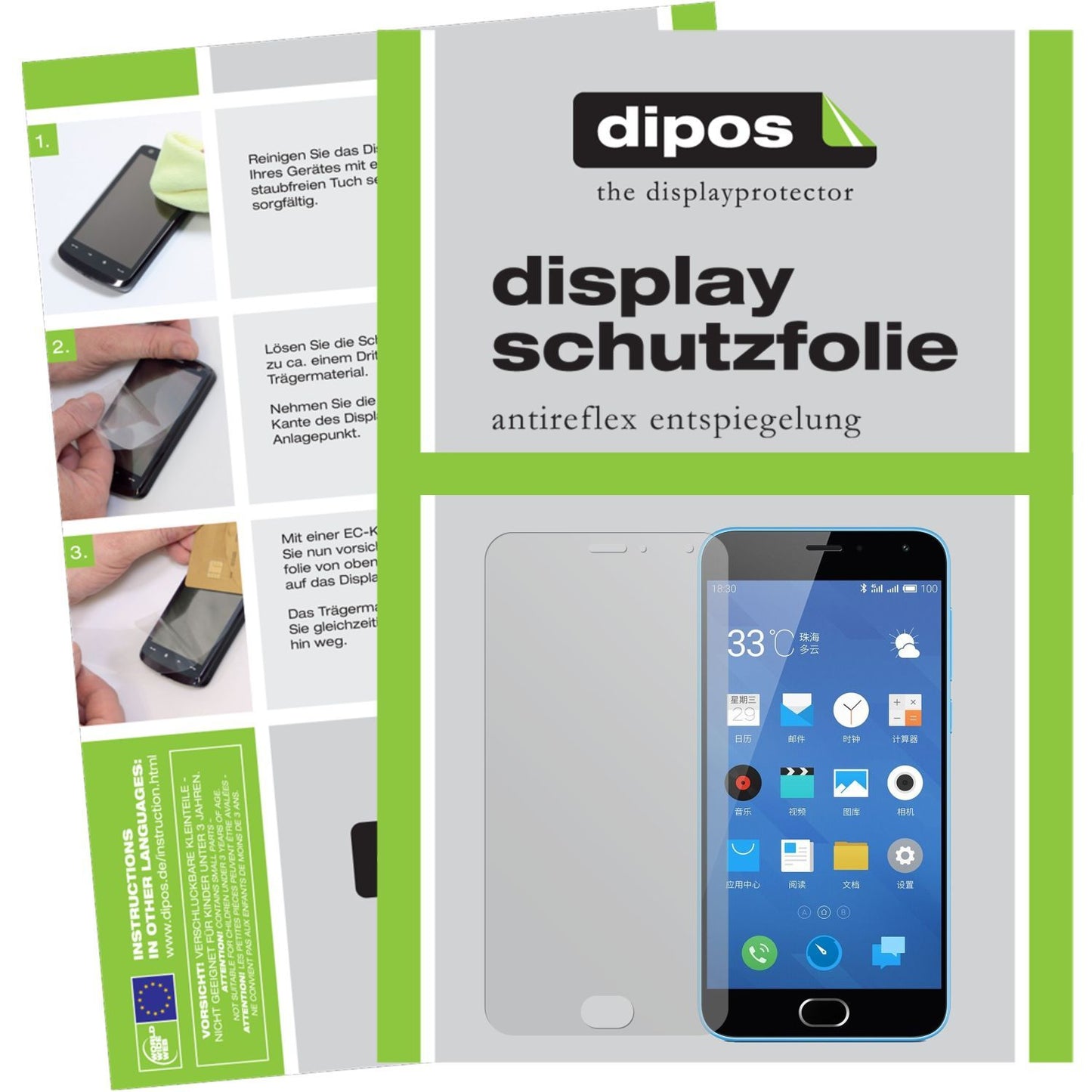 Matte Displayschutzfolie von dipos passend für M2 Note Meizu, präziser Zuschnitt und blasenfrei montiert