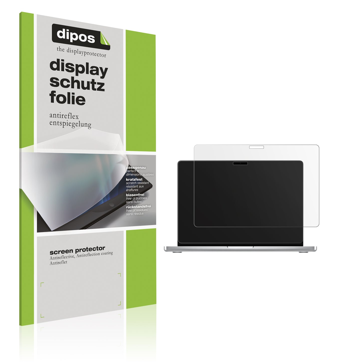 Matte Displayschutzfolie von dipos passend für MacBook Pro M4 16 Zoll 2024, präziser Zuschnitt und blasenfrei montiert