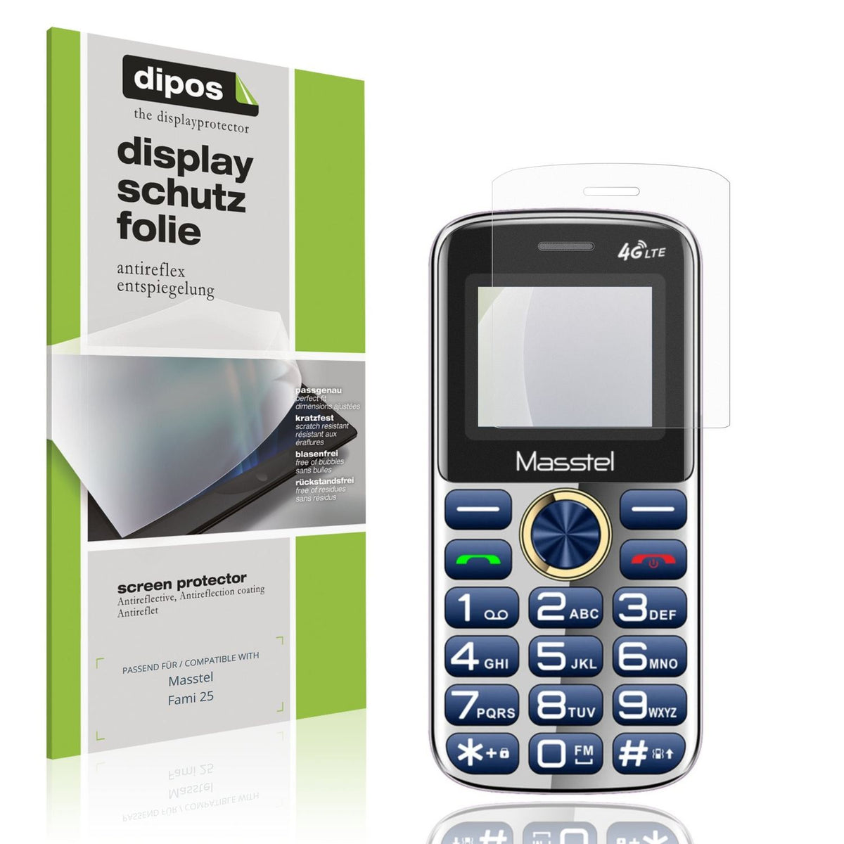 Matte Displayschutzfolie von dipos passend für Masstel Fami 25, präziser Zuschnitt und blasenfrei montiert
