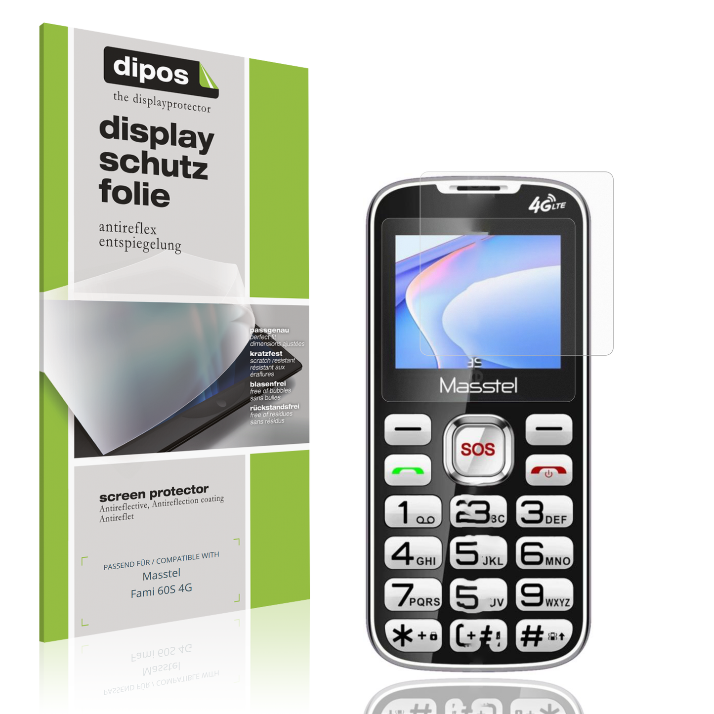 Matte Displayschutzfolie von dipos passend für Masstel Fami 60S 4G, präziser Zuschnitt und blasenfrei montiert