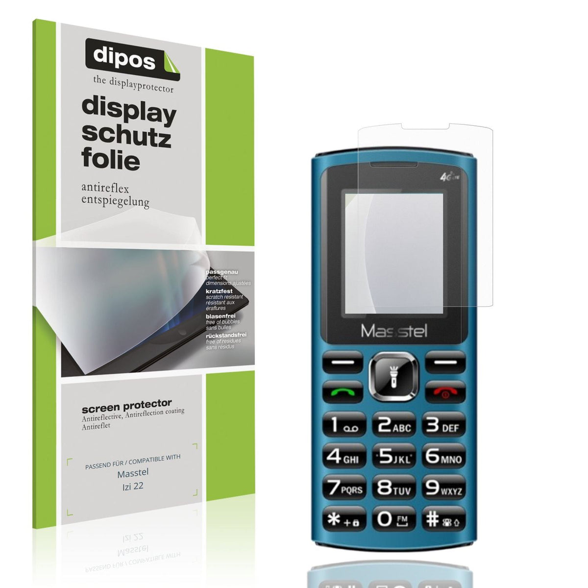 Matte Displayschutzfolie von dipos passend für Masstel Izi 22, präziser Zuschnitt und blasenfrei montiert