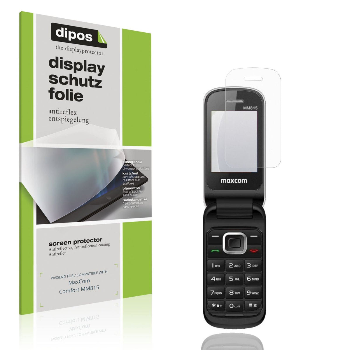 Matte Displayschutzfolie von dipos passend für MaxCom Comfort MM815, präziser Zuschnitt und blasenfrei montiert