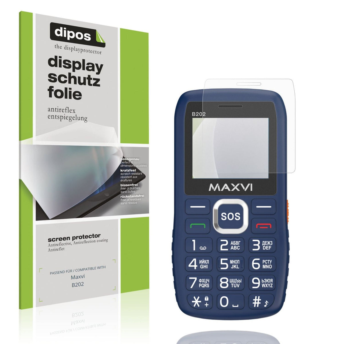 Matte Displayschutzfolie von dipos passend für Maxvi B202, präziser Zuschnitt und blasenfrei montiert