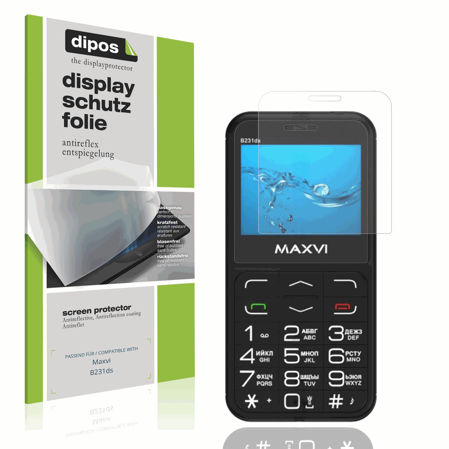 Matte Displayschutzfolie von dipos passend für Maxvi B231ds, präziser Zuschnitt und blasenfrei montiert