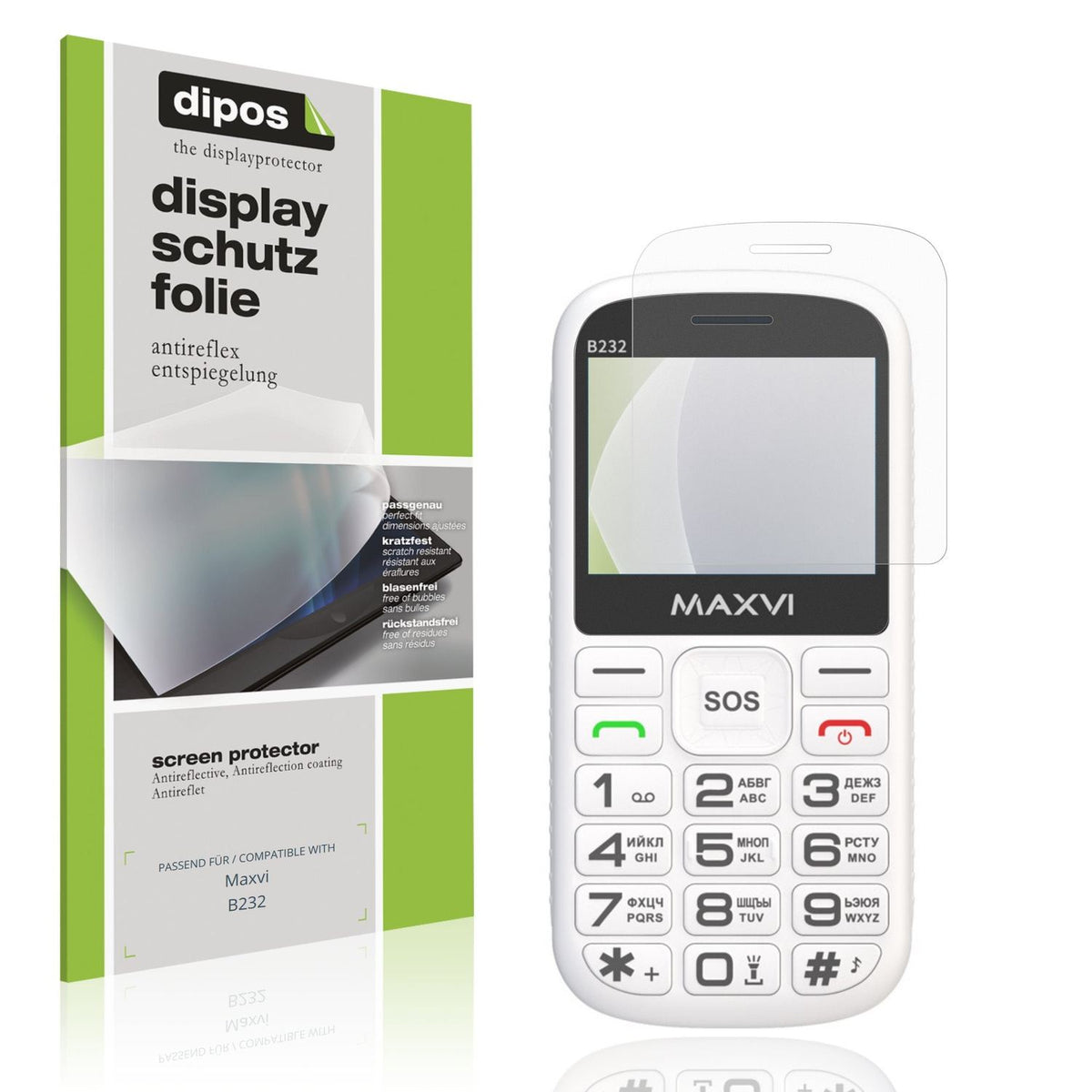 Matte Displayschutzfolie von dipos passend für Maxvi B232, präziser Zuschnitt und blasenfrei montiert