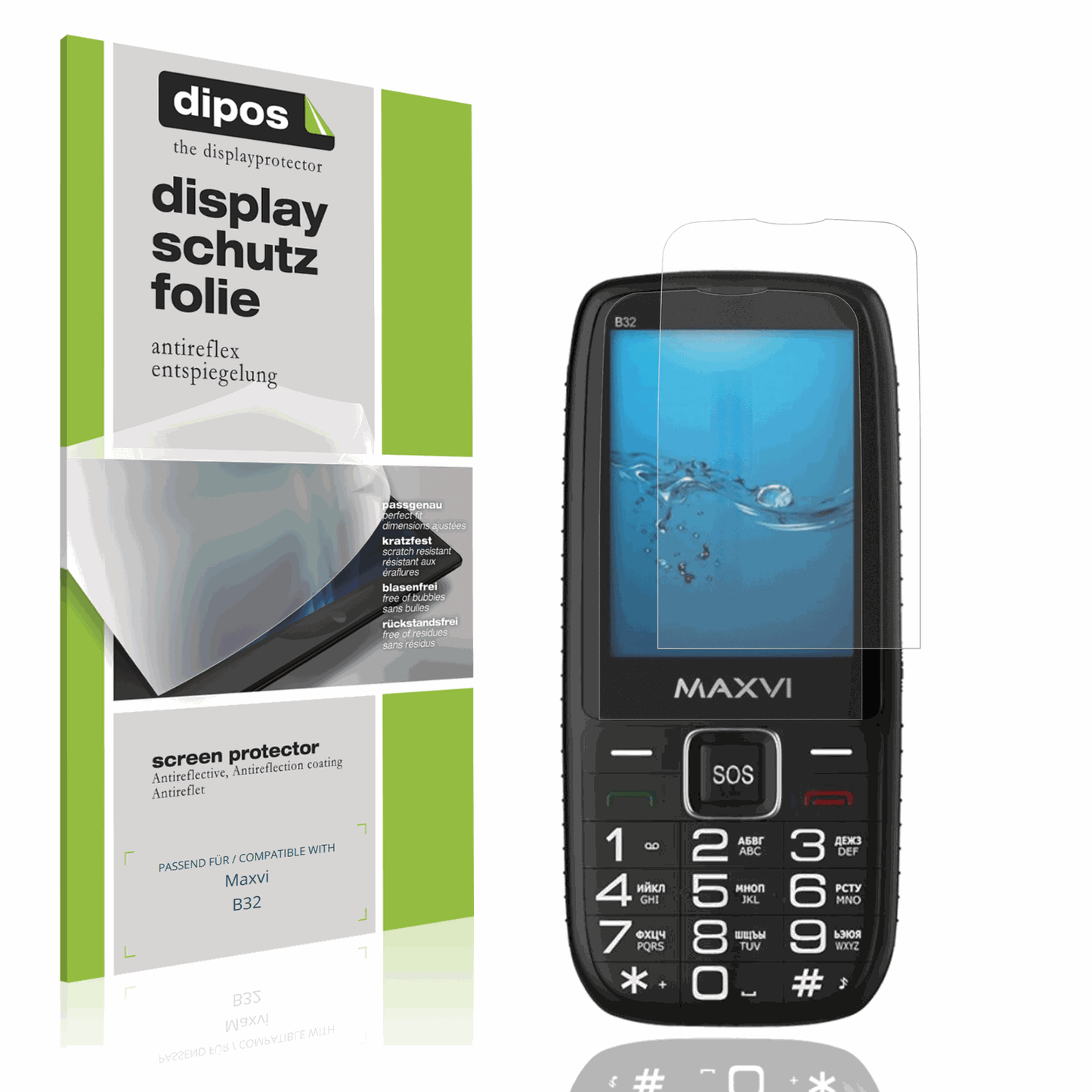 Matte Displayschutzfolie von dipos passend für Maxvi B32, präziser Zuschnitt und blasenfrei montiert