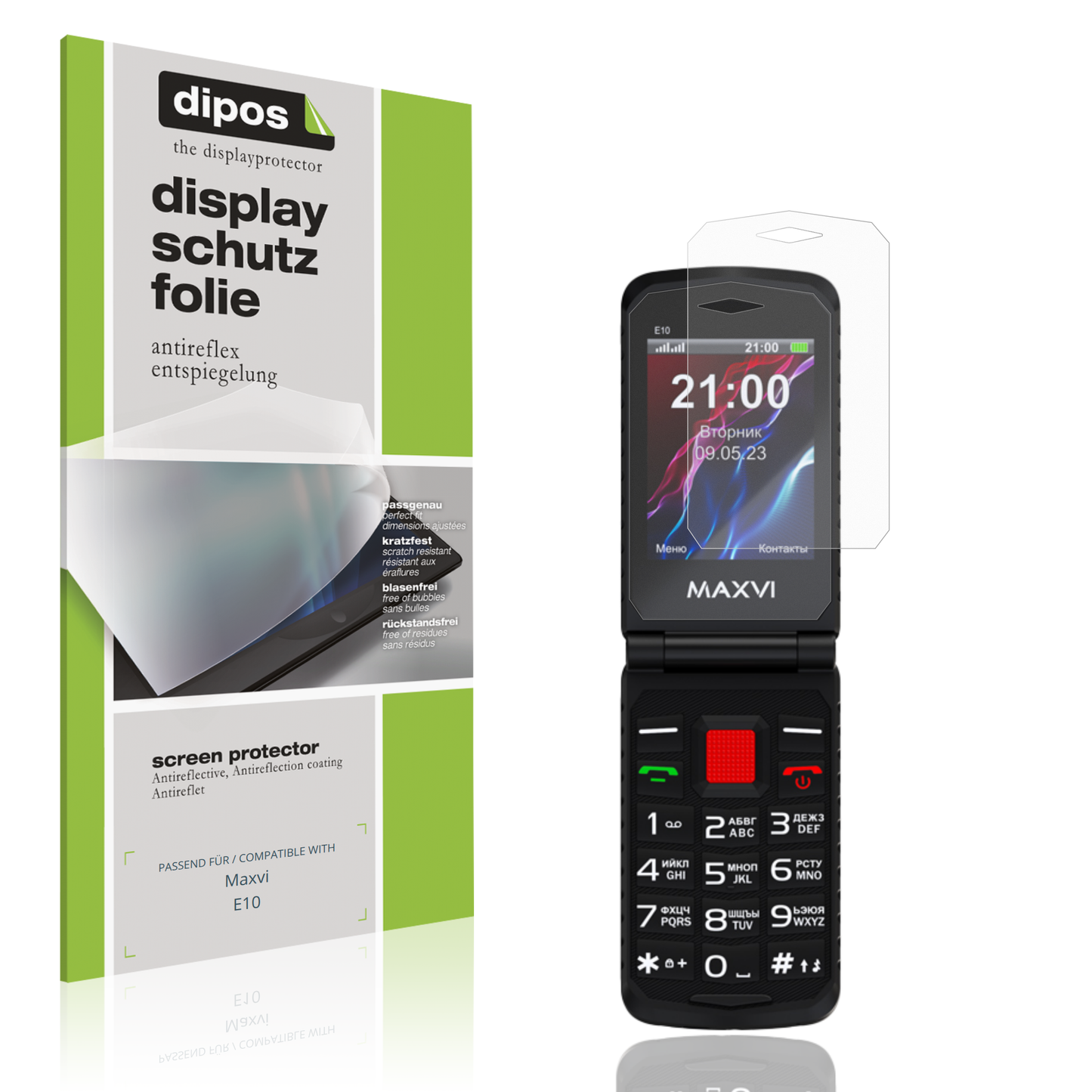Matte Displayschutzfolie von dipos passend für Maxvi E10, präziser Zuschnitt und blasenfrei montiert