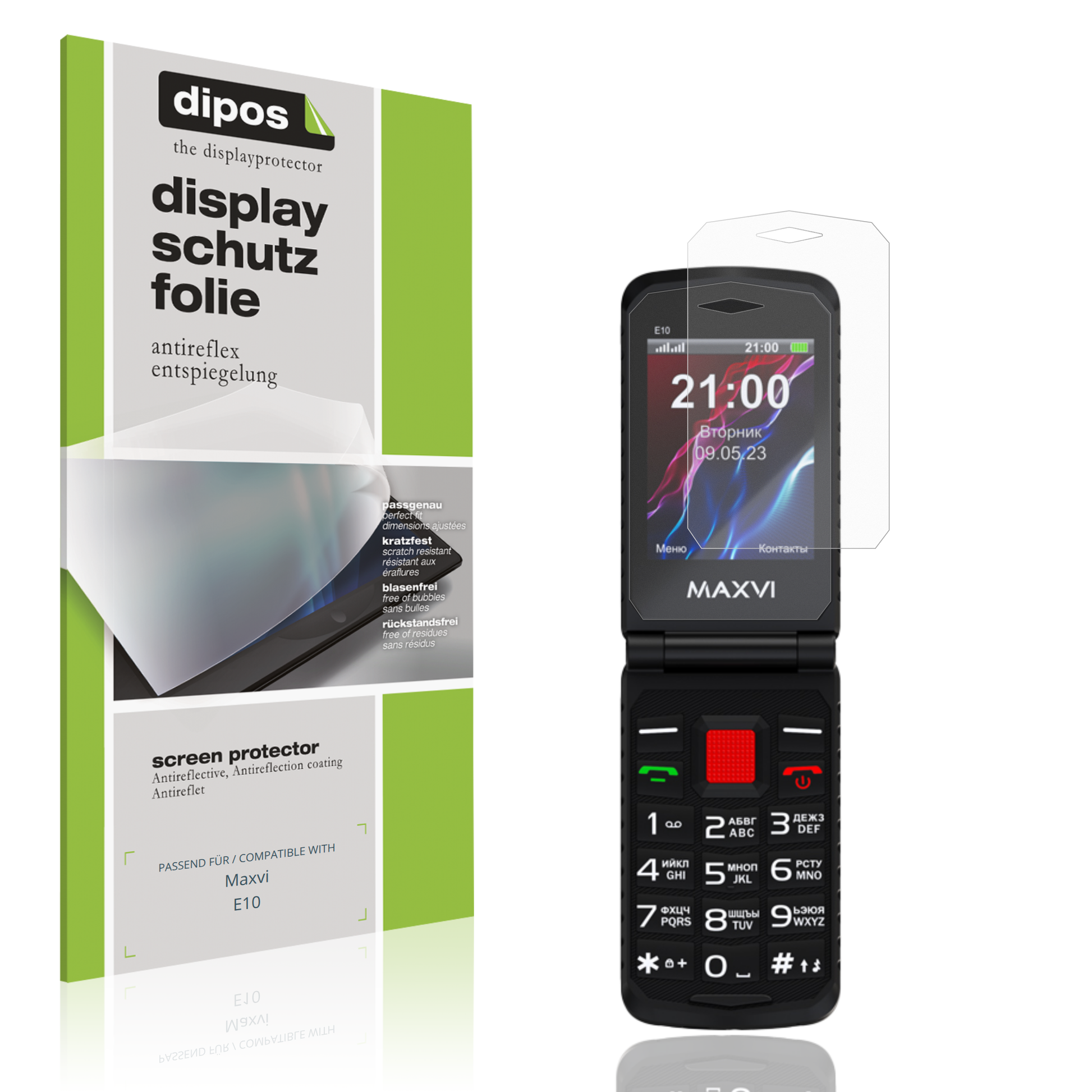 Matte Displayschutzfolie von dipos passend für Maxvi E10, präziser Zuschnitt und blasenfrei montiert