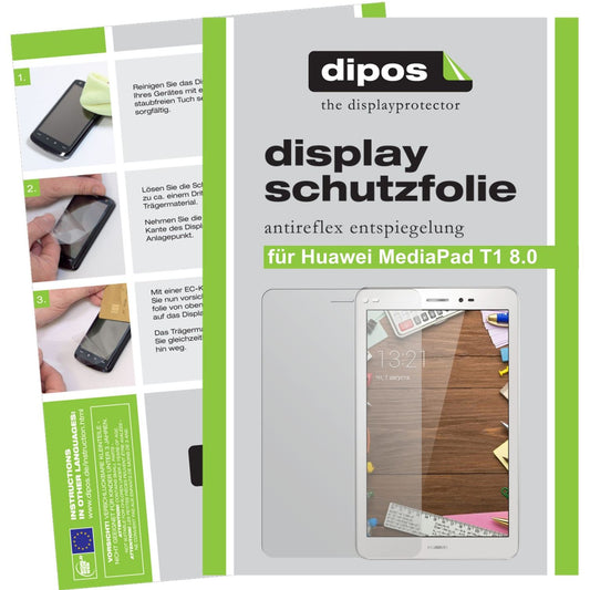 Matte Displayschutzfolie von dipos passend für MediaPad T1 8.0 / 8.0 PRO Huawei, präziser Zuschnitt und blasenfrei montiert