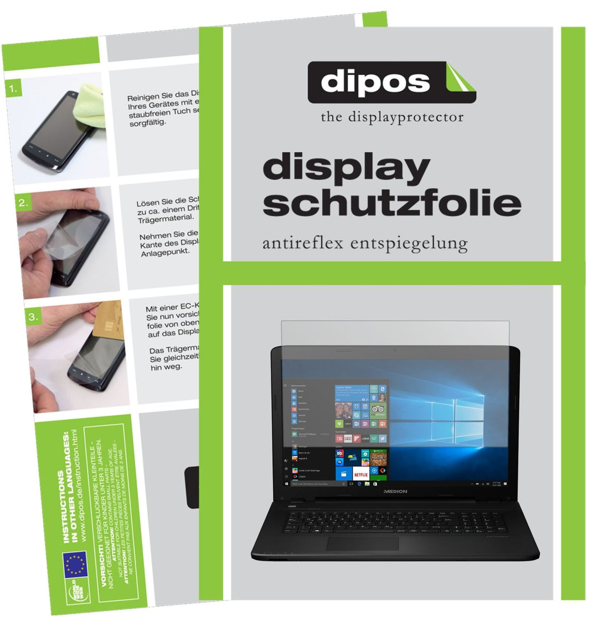 Matte Displayschutzfolie von dipos passend für Medion P7648, präziser Zuschnitt und blasenfrei montiert