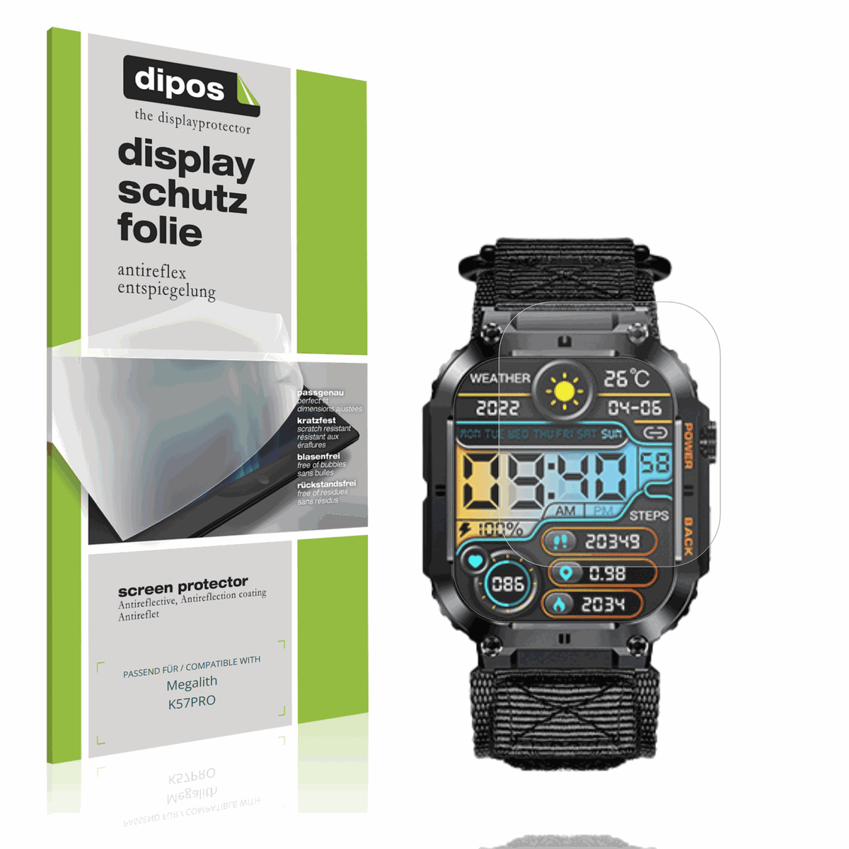 Matte Displayschutzfolie von dipos passend für Megalith K57PRO, präziser Zuschnitt und blasenfrei montiert