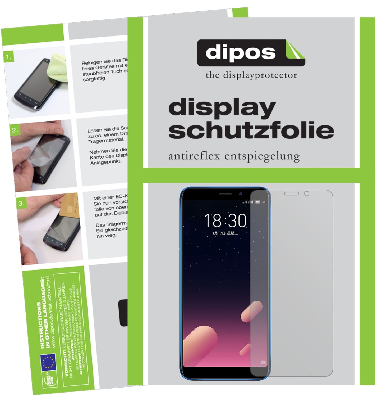 Matte Displayschutzfolie von dipos passend für Meizu M6S, präziser Zuschnitt und blasenfrei montiert
