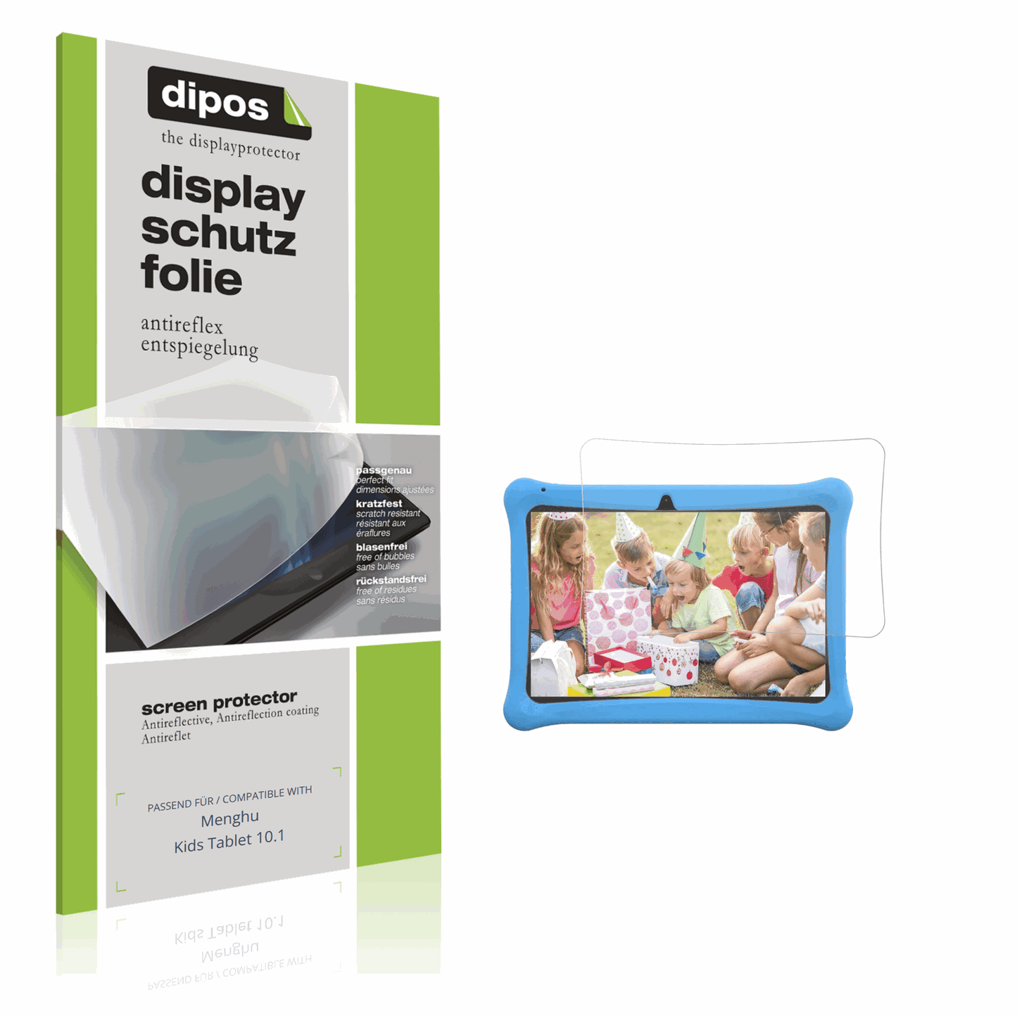 Matte Displayschutzfolie von dipos passend für Menghu Kids Tablet 10.1, präziser Zuschnitt und blasenfrei montiert